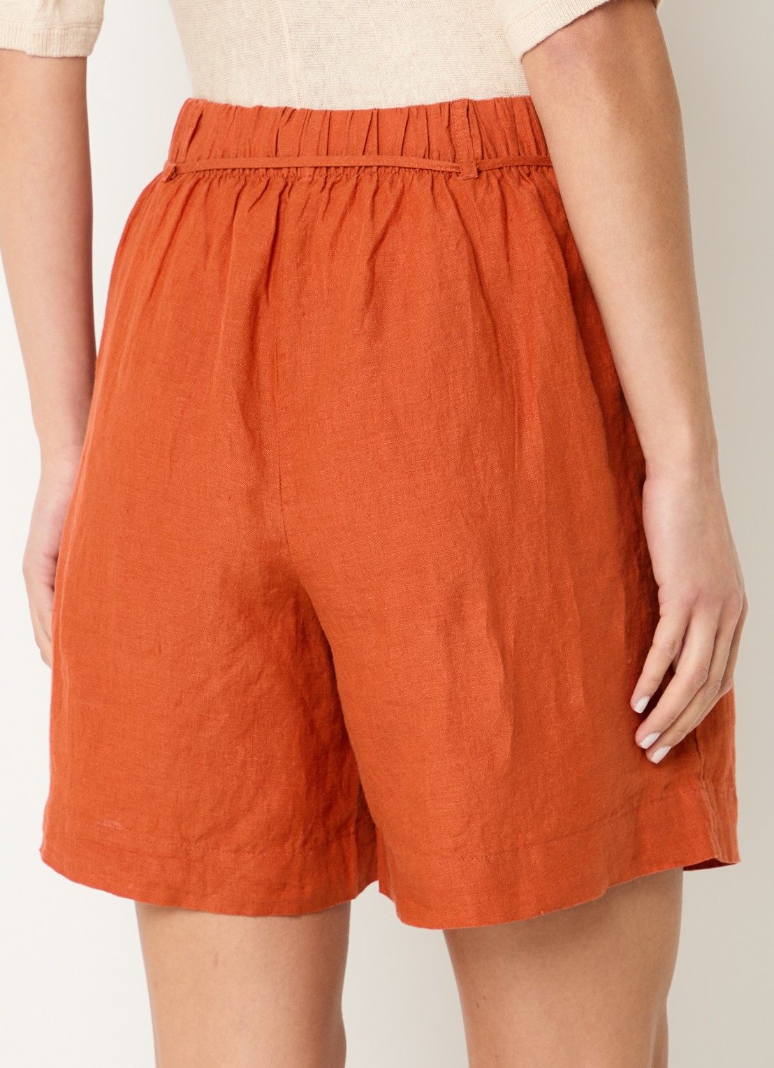 Selected Linna high waist straight fit broek van linnen - achterkant 4 donkeroranje
