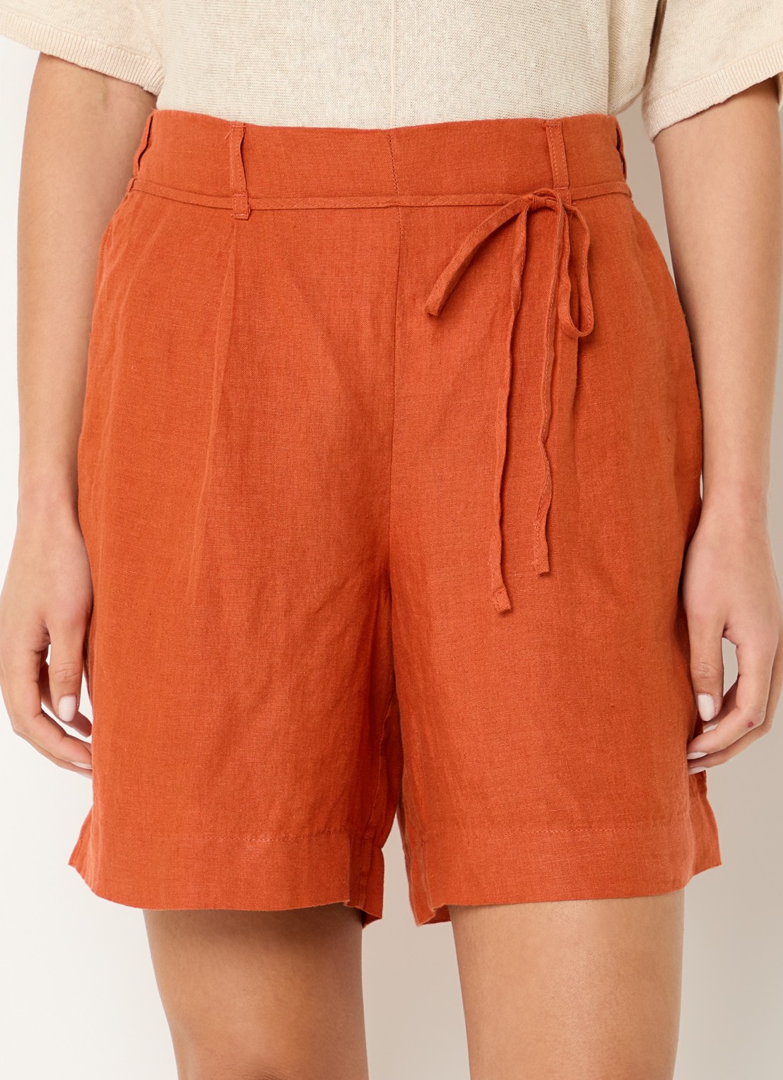 Selected Linna high waist straight fit broek van linnen - detail 3 donkeroranje