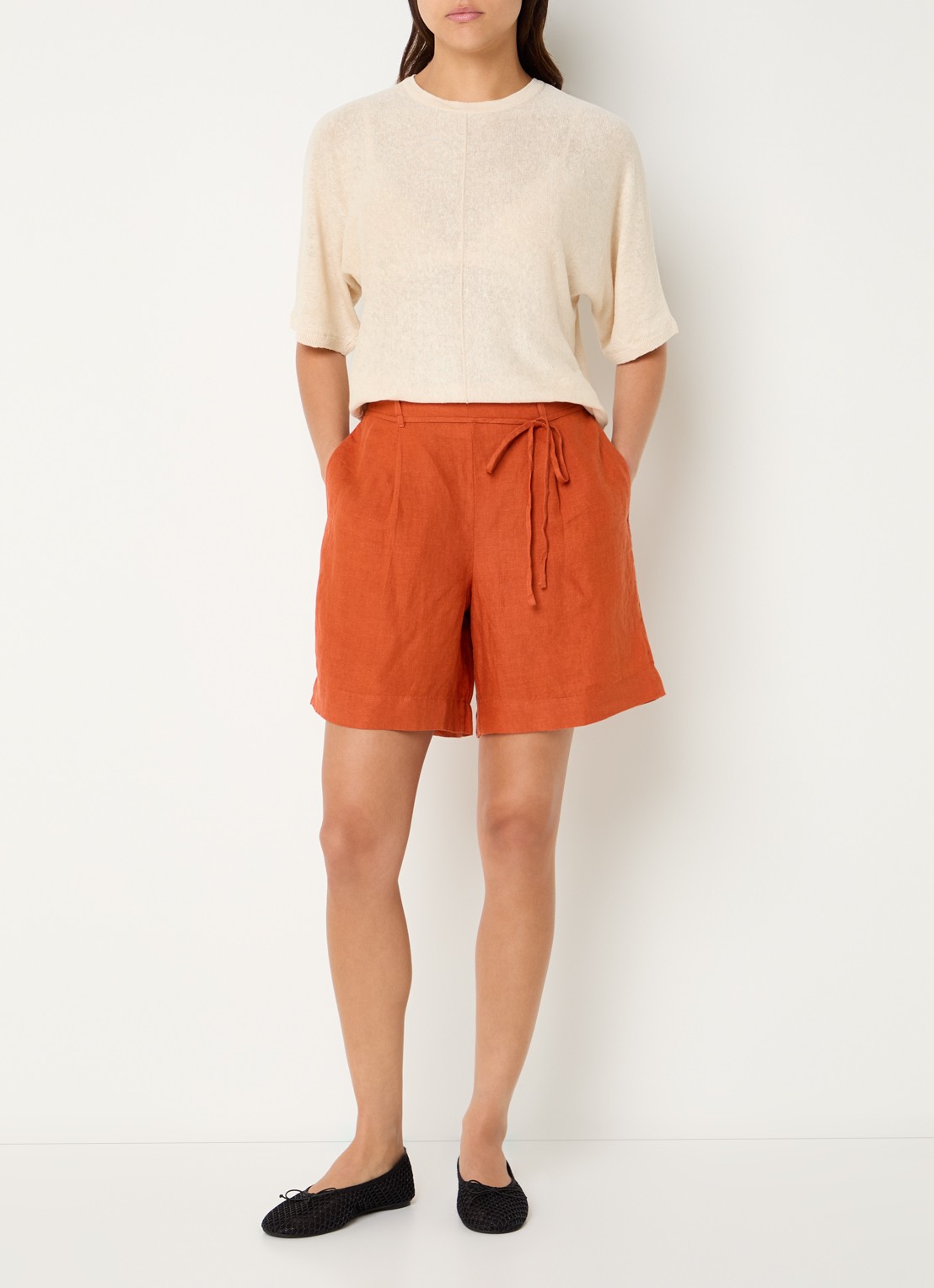 Selected Linna high waist straight fit broek van linnen - voorkant 2 donkeroranje