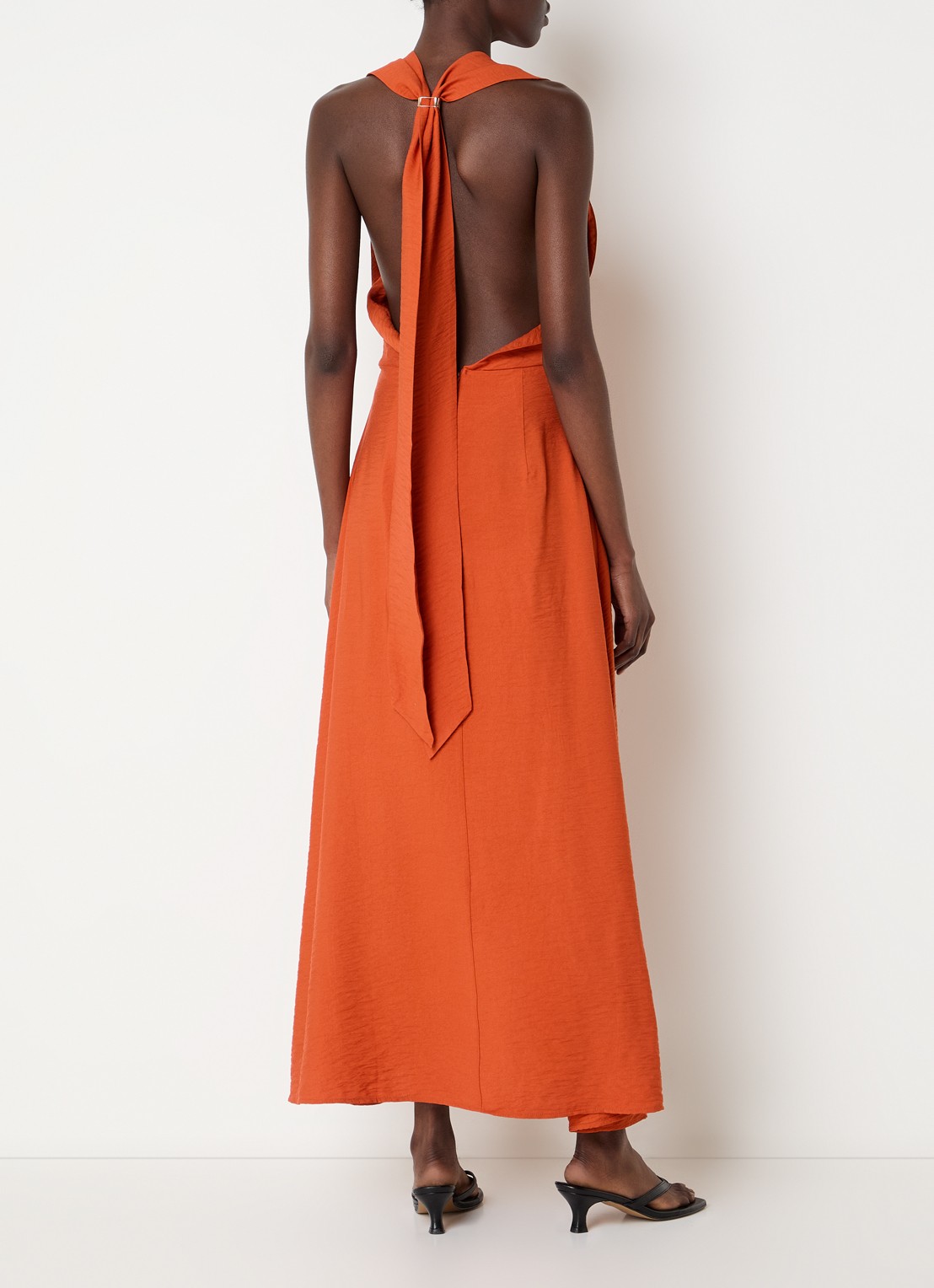 Selected Lisa maxi jurk met V-hals - achterkant 4 donkeroranje