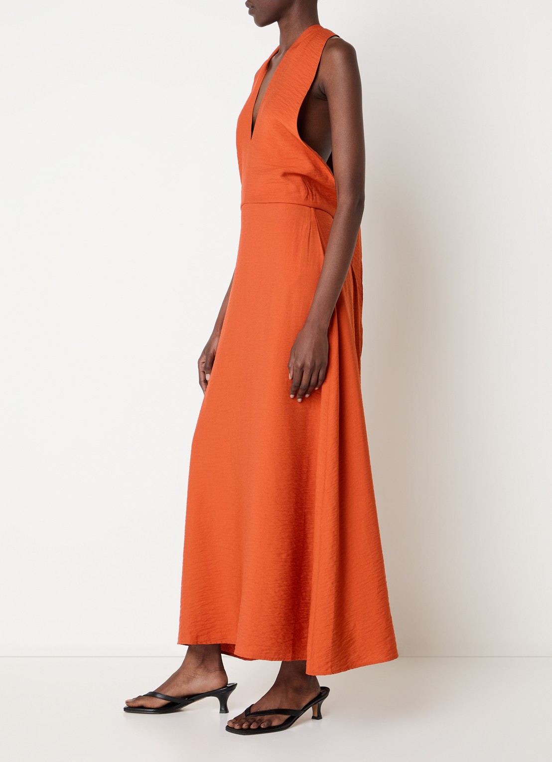 Selected Lisa maxi jurk met V-hals - voorkant 2 donkeroranje