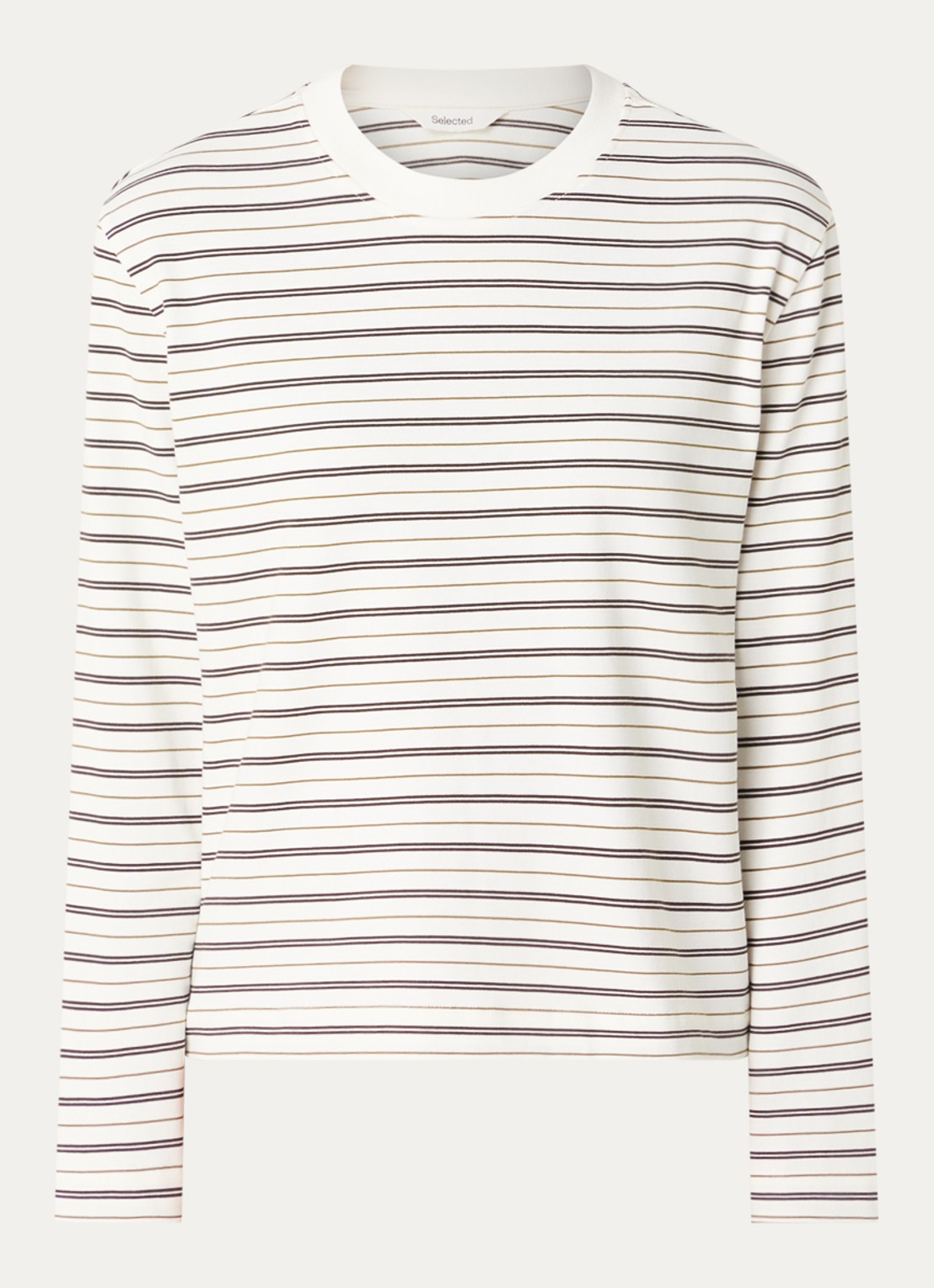 Selected Longsleeve met streepprint - voorkant gebroken wit