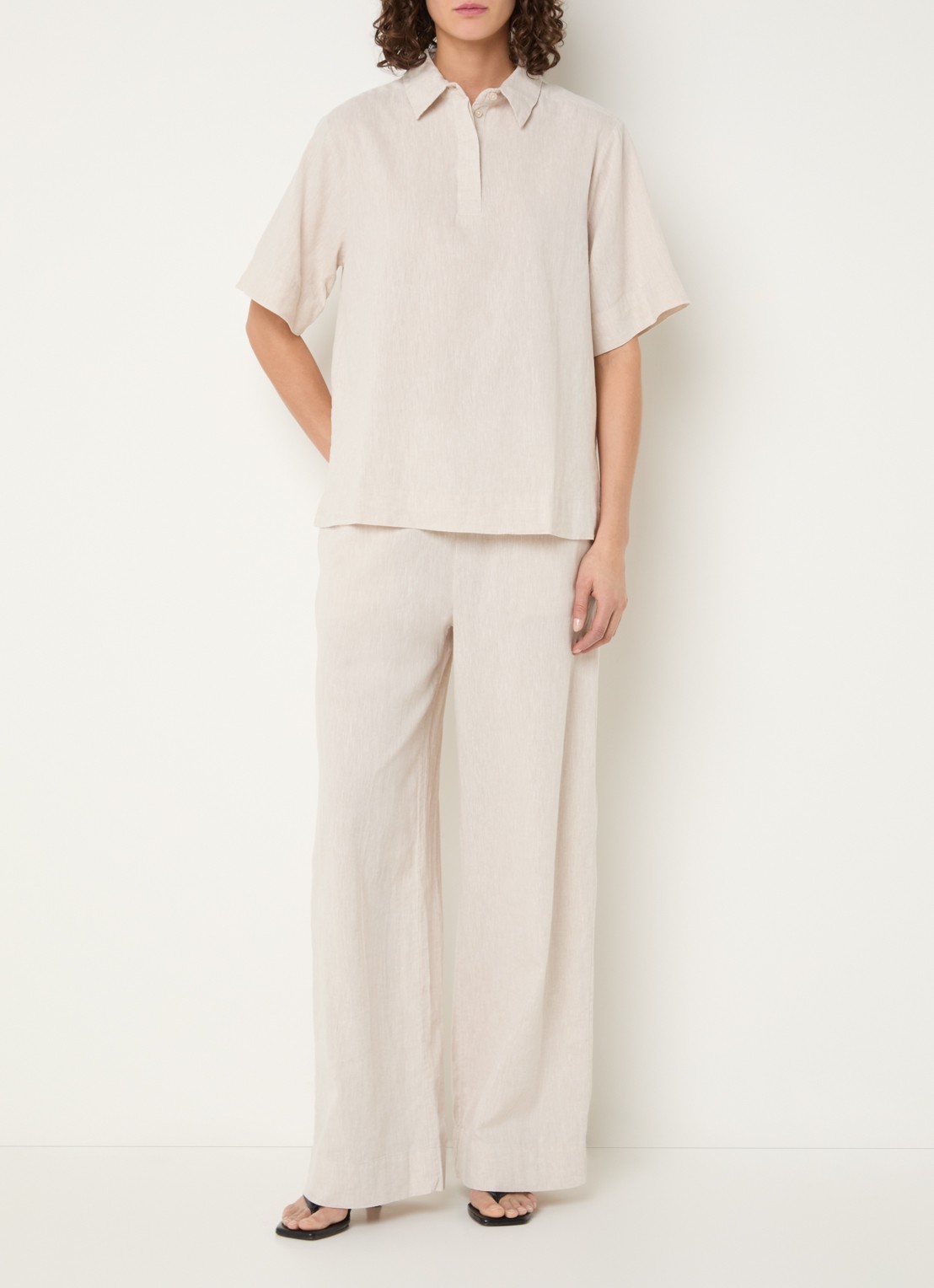 Selected Luisa polo in linnenblend - voorkant 3 beige