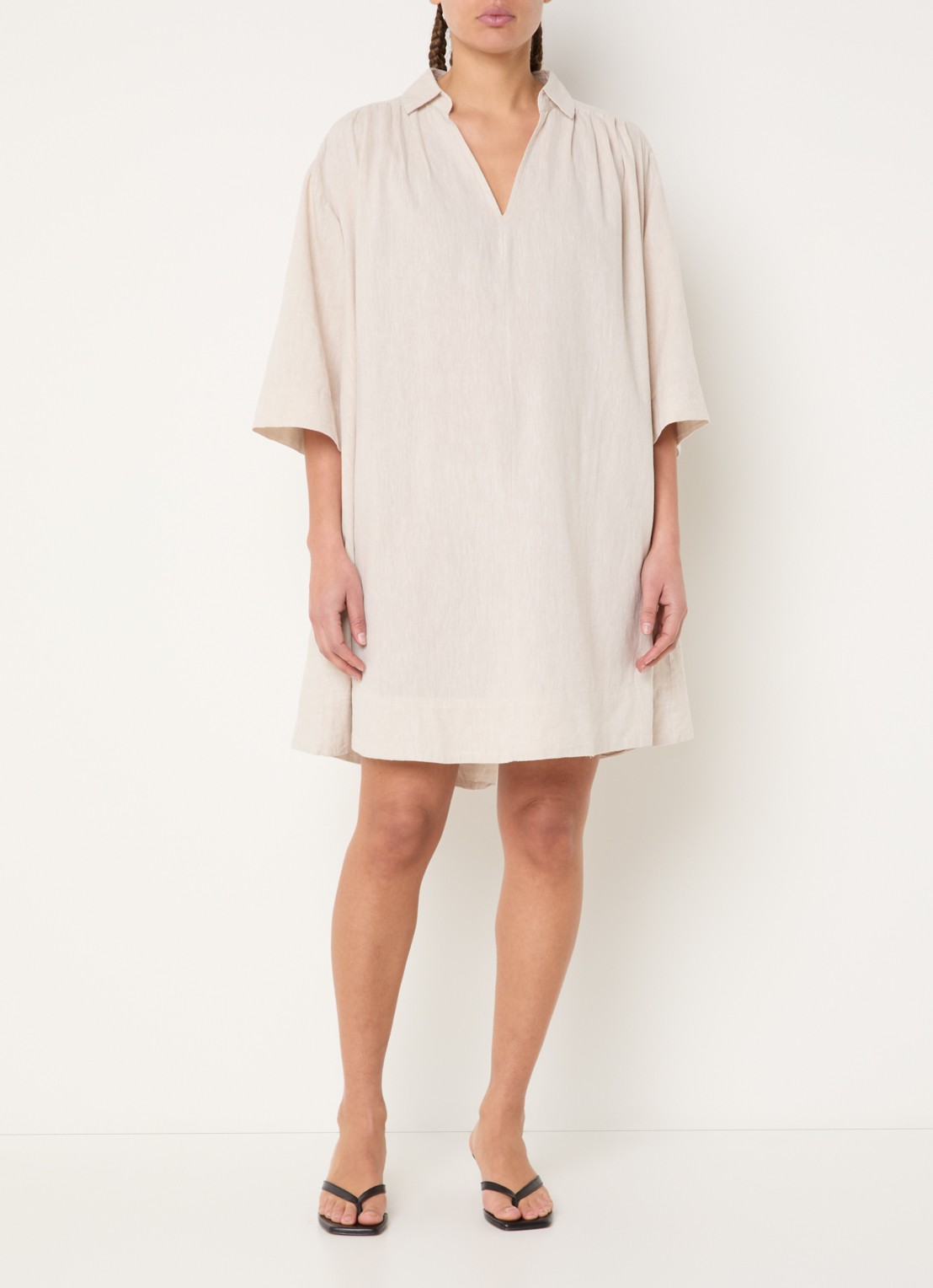 Selected Luisa-Talia midi jurk in linnenblend - voorkant 2 creme