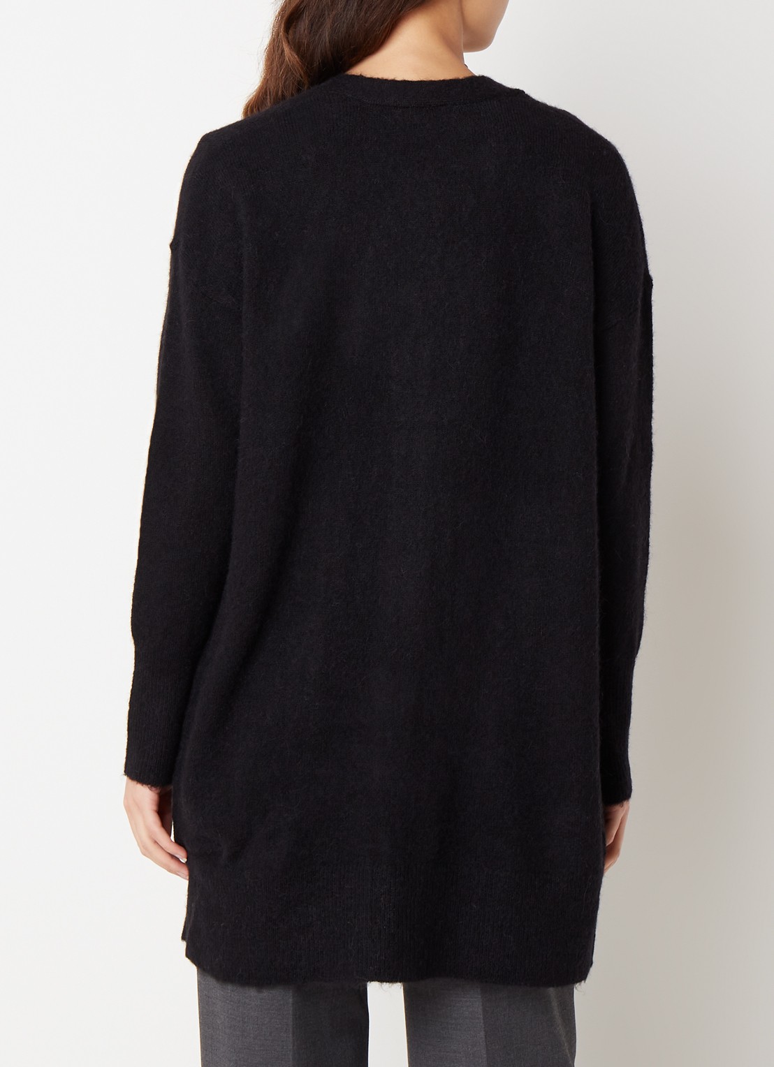 Selected Lulu fijngebreid vest in alpaca wolblend met steekzakken - achterkant zwart