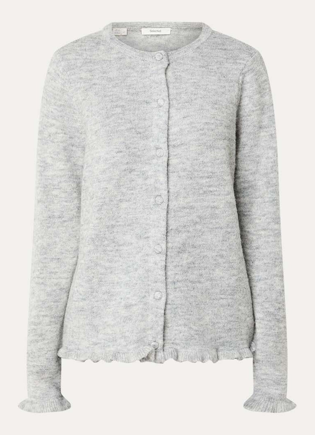 Selected Lulu fijngebreid vest in alpaca wolblend - voorkant 3 lichtgrijs
