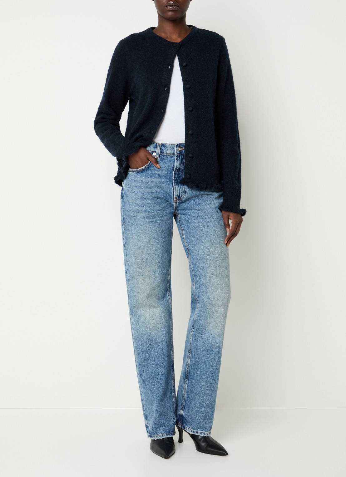 Selected Lulu fijngebreid vest in alpaca wolblend - voorkant 4 royalblauw