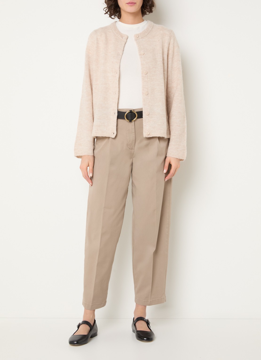 Selected Lulu fijngebreid vest in alpaca wolblend  - voorkant 4 beige