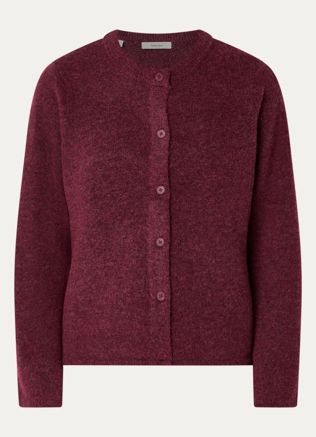 Selected Lulu fijngebreid vest in wolblend met ronde hals - voorkant 3 bordeauxrood