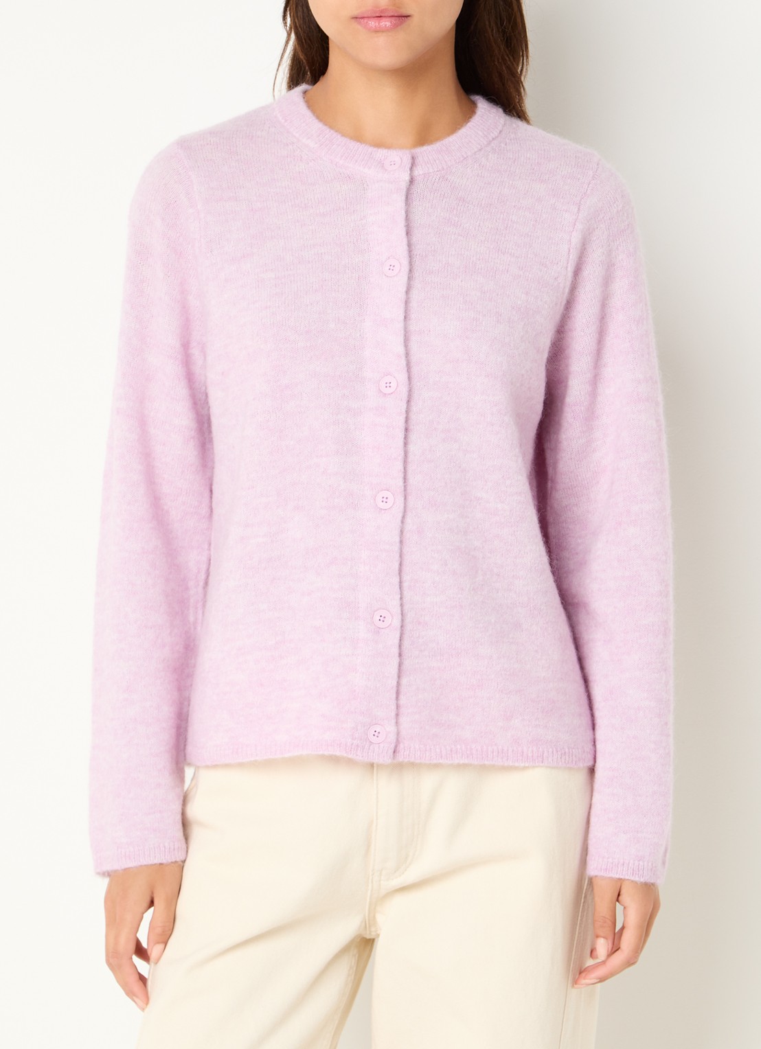Selected Lulu fijngebreid vest in wolblend met ronde hals - detail 3 roze