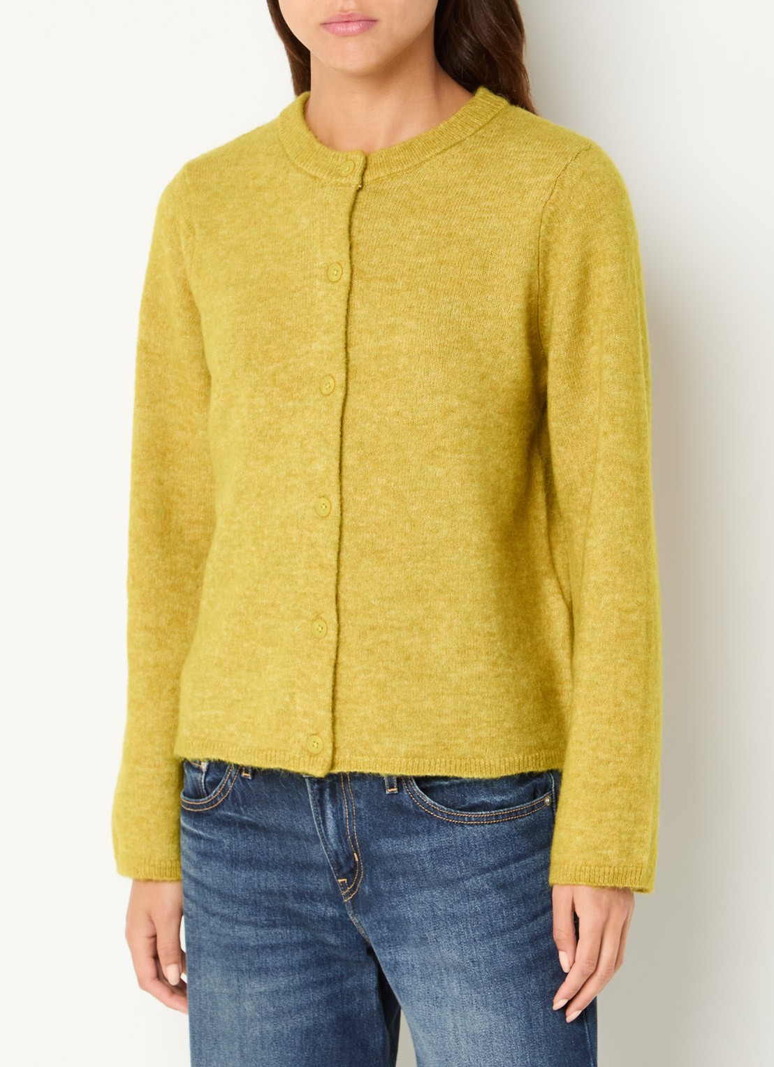 Selected Lulu fijngebreid vest in wolblend met ronde hals - detail 2 groen