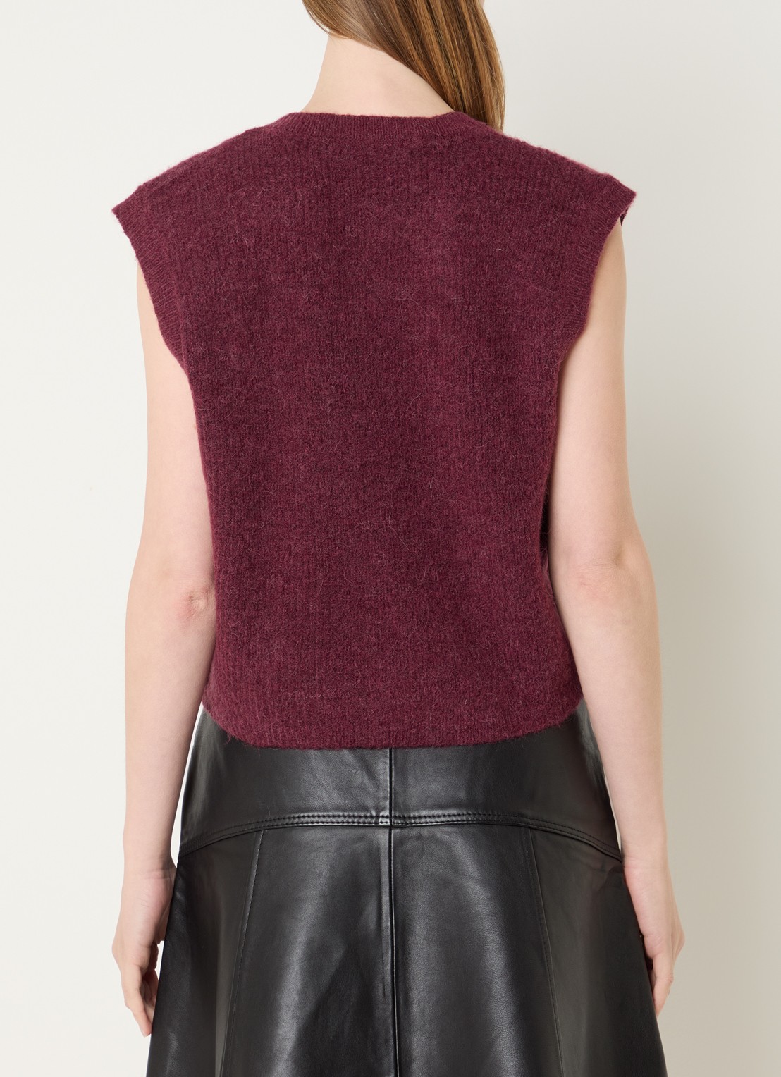 Selected Lulu fijngebreid vest in wolblend met ronde hals - achterkant 4 aubergine