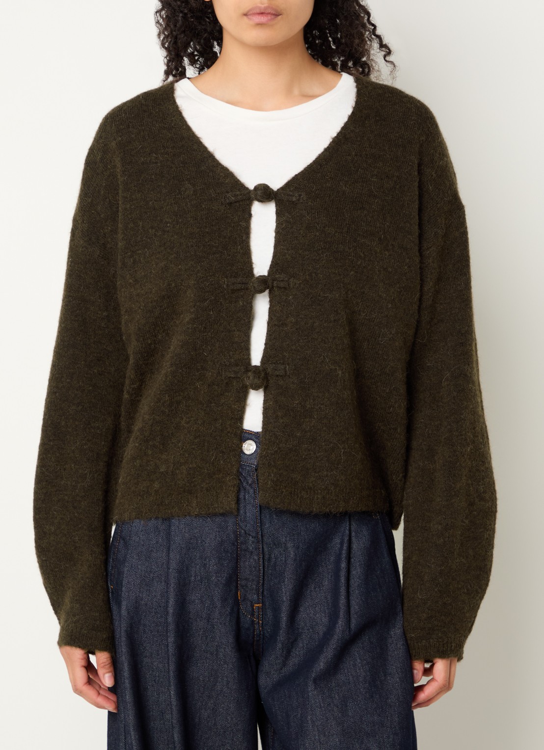Selected Lulu fijngebreid vest in wolblend - detail brons