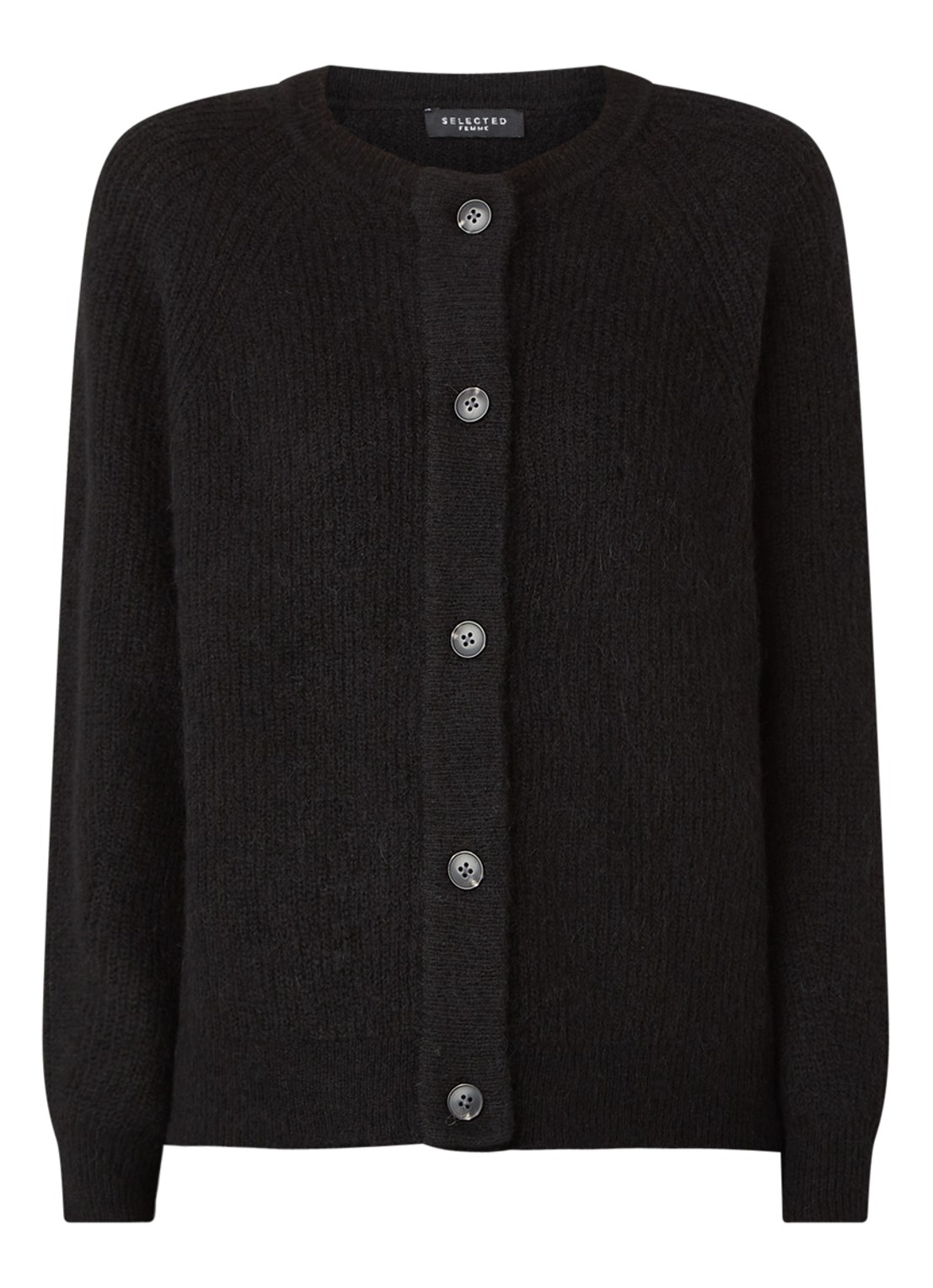 Selected Lulu fijngebreid vest in wolblend - voorkant 3 zwart