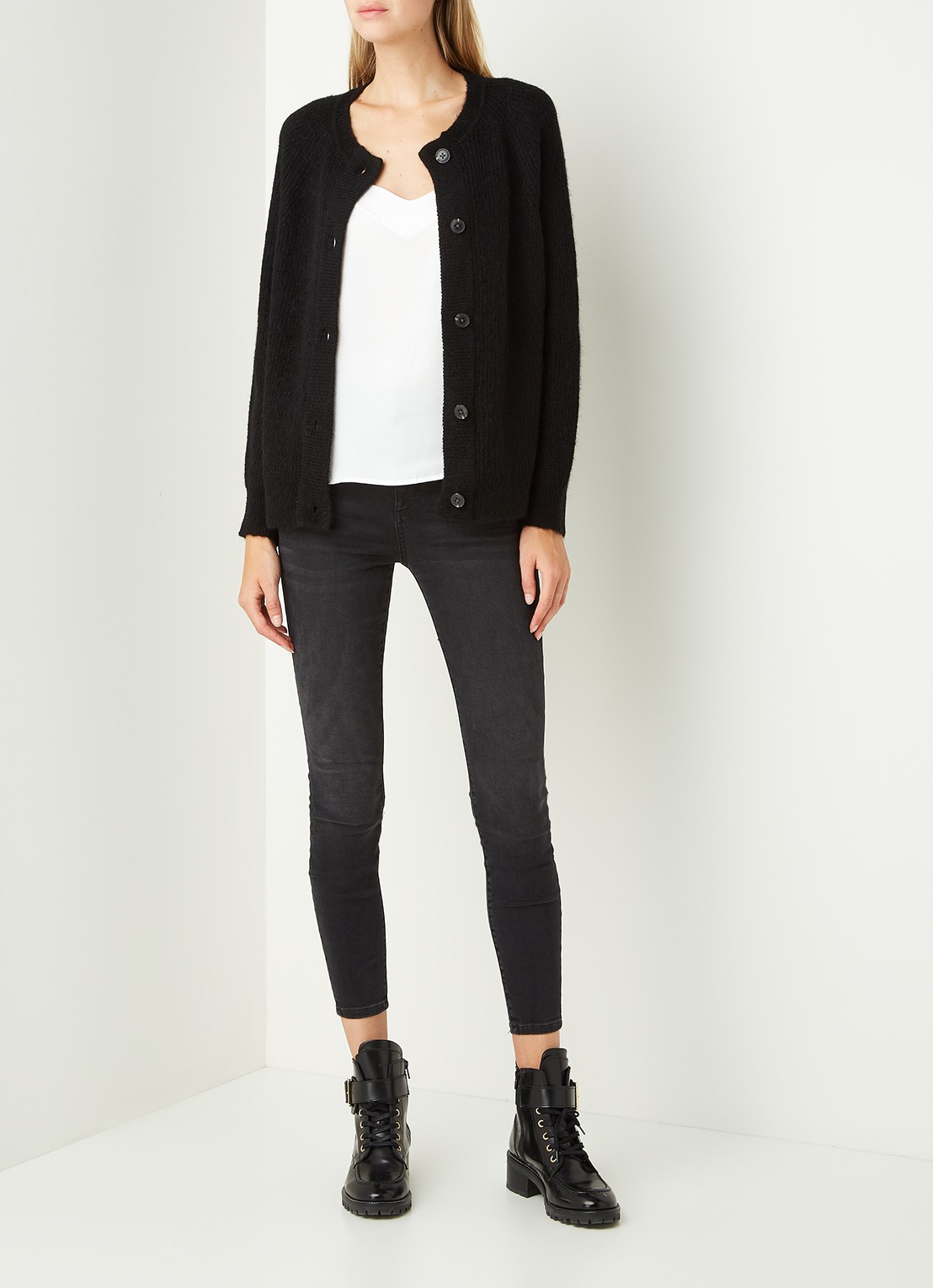 Selected Lulu fijngebreid vest in wolblend - voorkant 4 zwart
