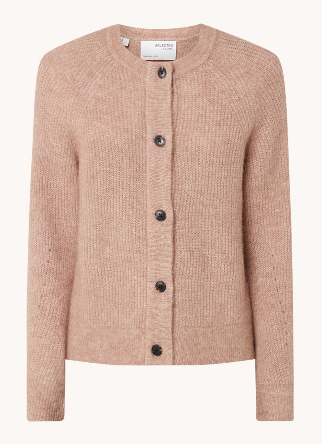 Selected Lulu fijngebreid vest in wolblend - voorkant bruin
