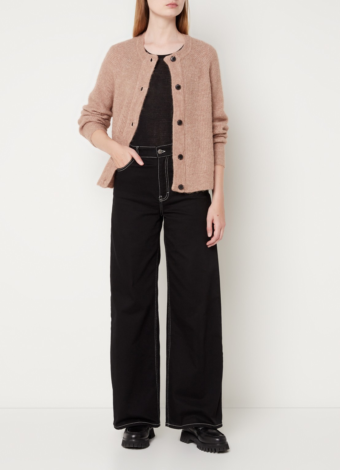 Selected Lulu fijngebreid vest in wolblend - voorkant 2 bruin