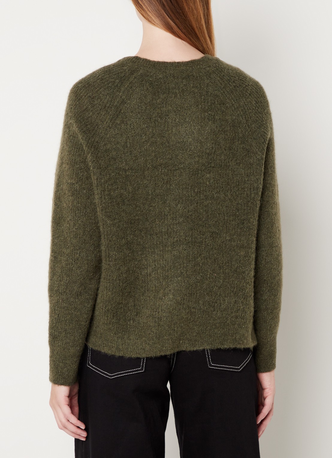 Selected Lulu fijngebreid vest in wolblend - achterkant 4 olijfgroen