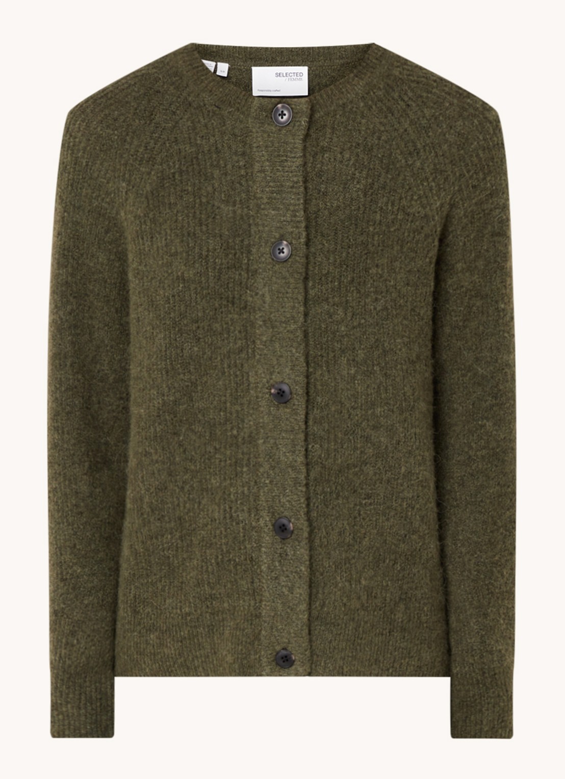 Selected Lulu fijngebreid vest in wolblend - voorkant olijfgroen