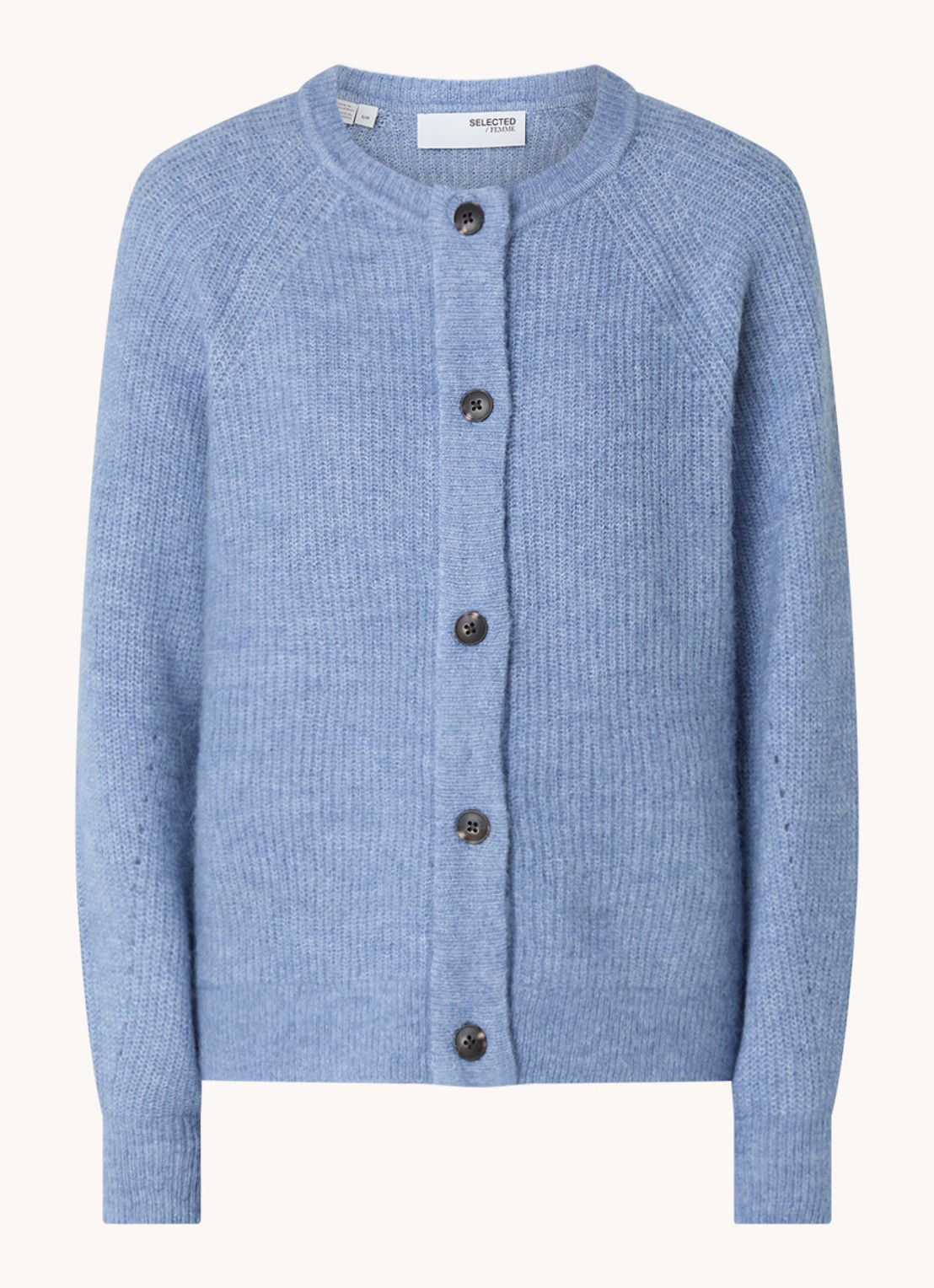Selected Lulu fijngebreid vest in wolblend - voorkant blauw