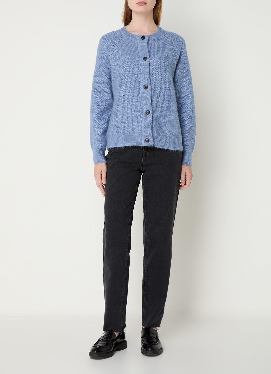 Selected Lulu fijngebreid vest in wolblend - voorkant 2 blauw