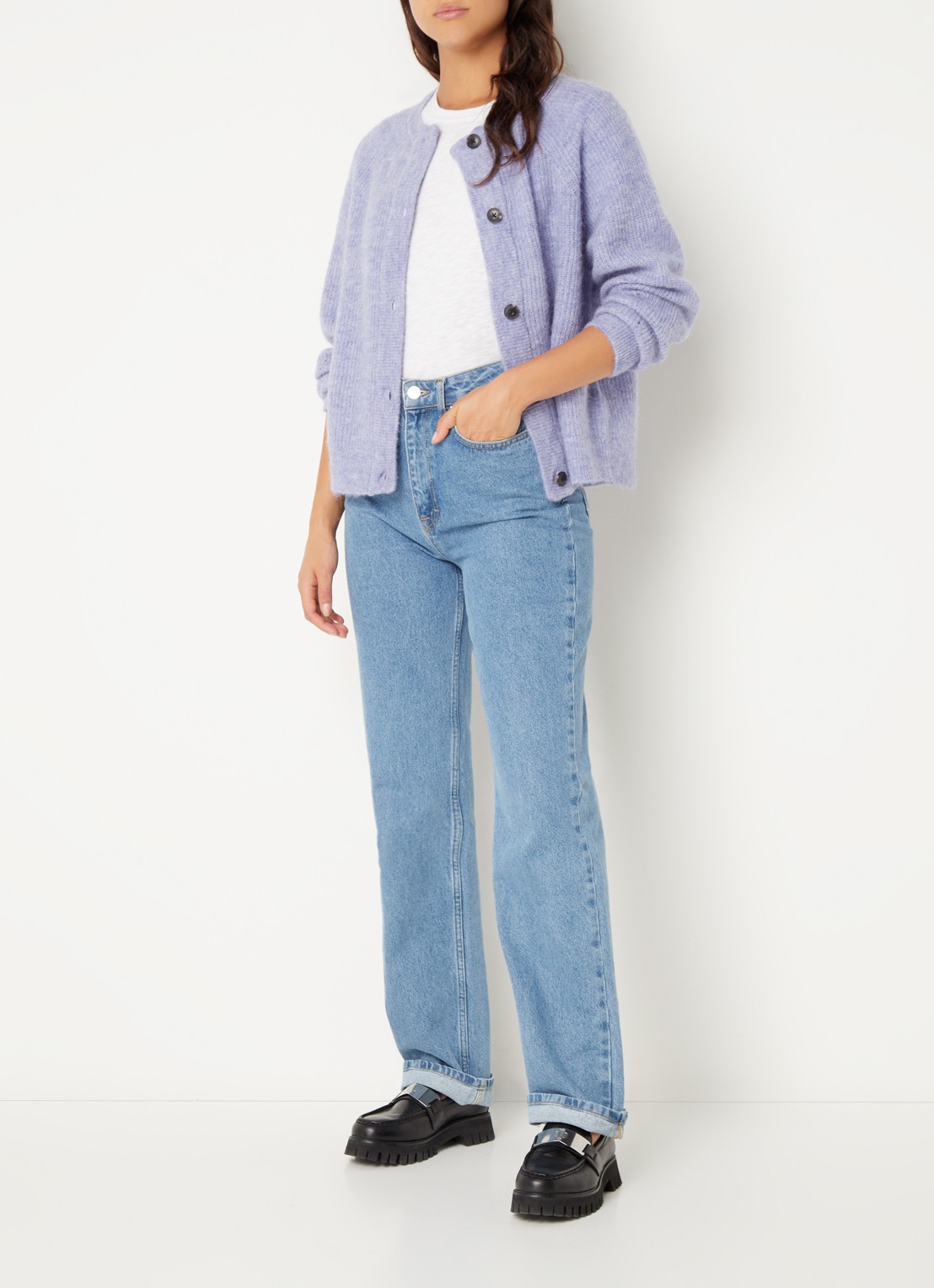 Selected Lulu fijngebreid vest in wolblend - voorkant 2 lavendel