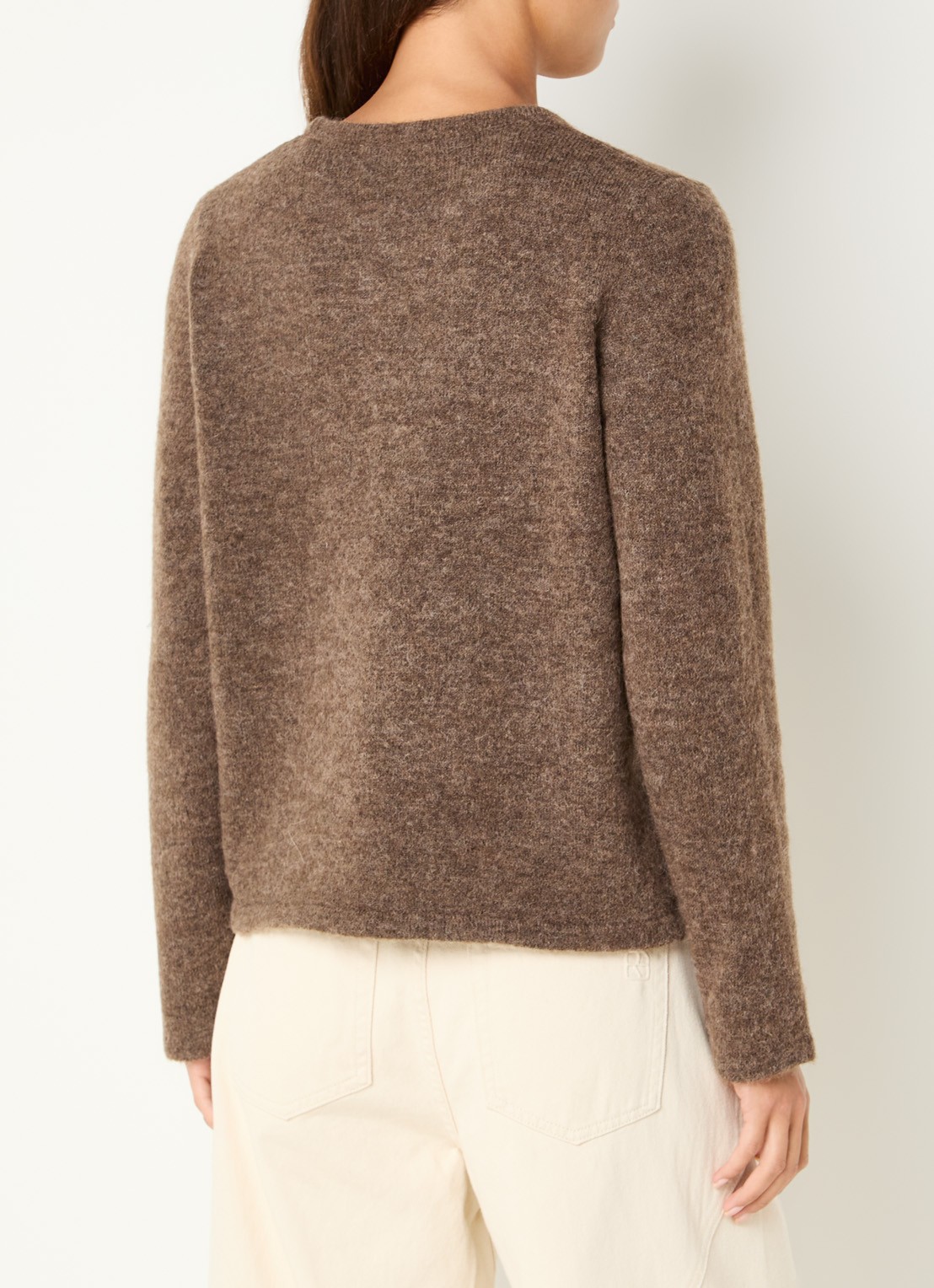 Selected Lulu fijngebreide pullover in wolblend met ronde hals - achterkant 4 lichtbruin
