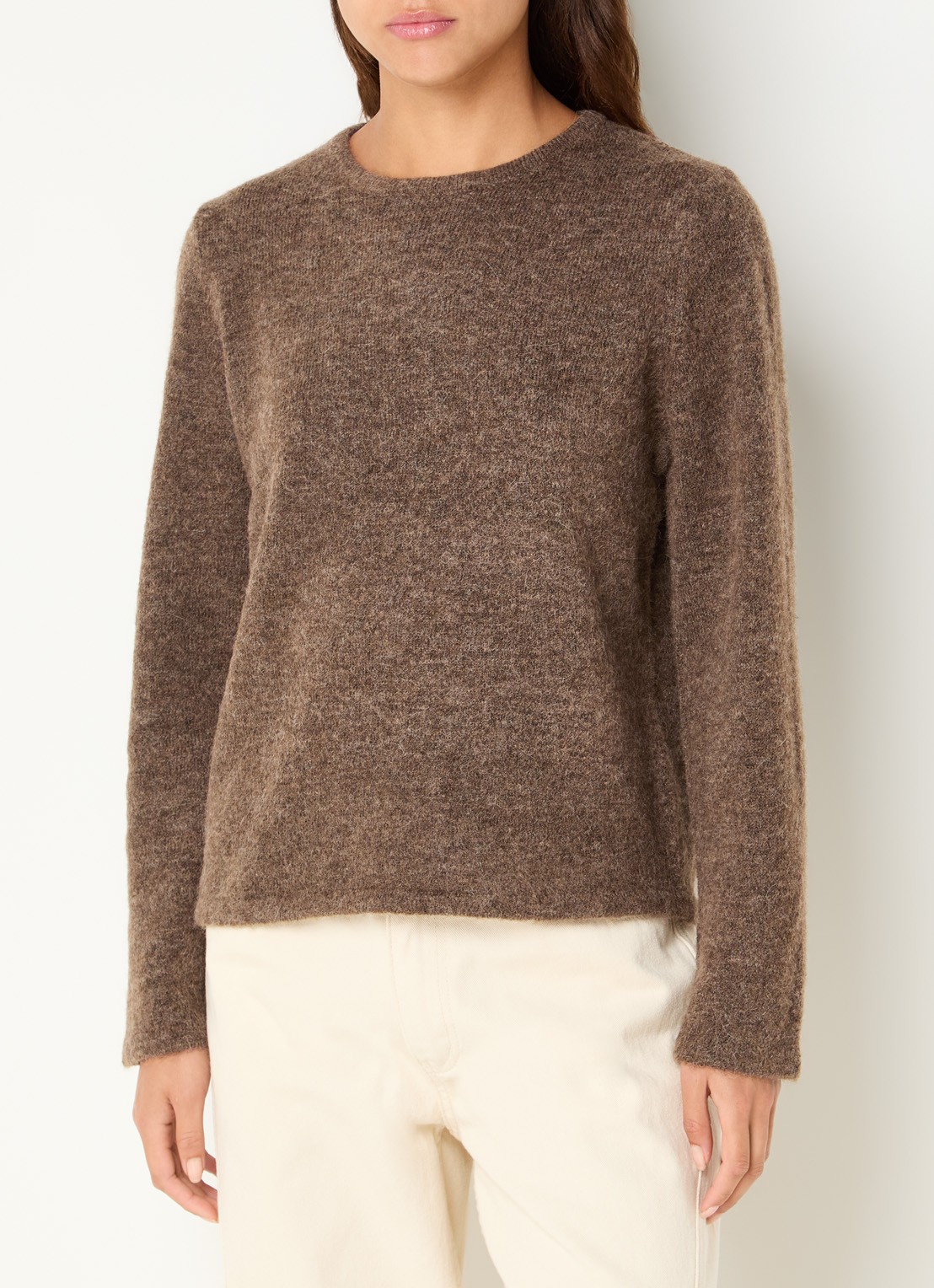 Selected Lulu fijngebreide pullover in wolblend met ronde hals - detail 3 lichtbruin