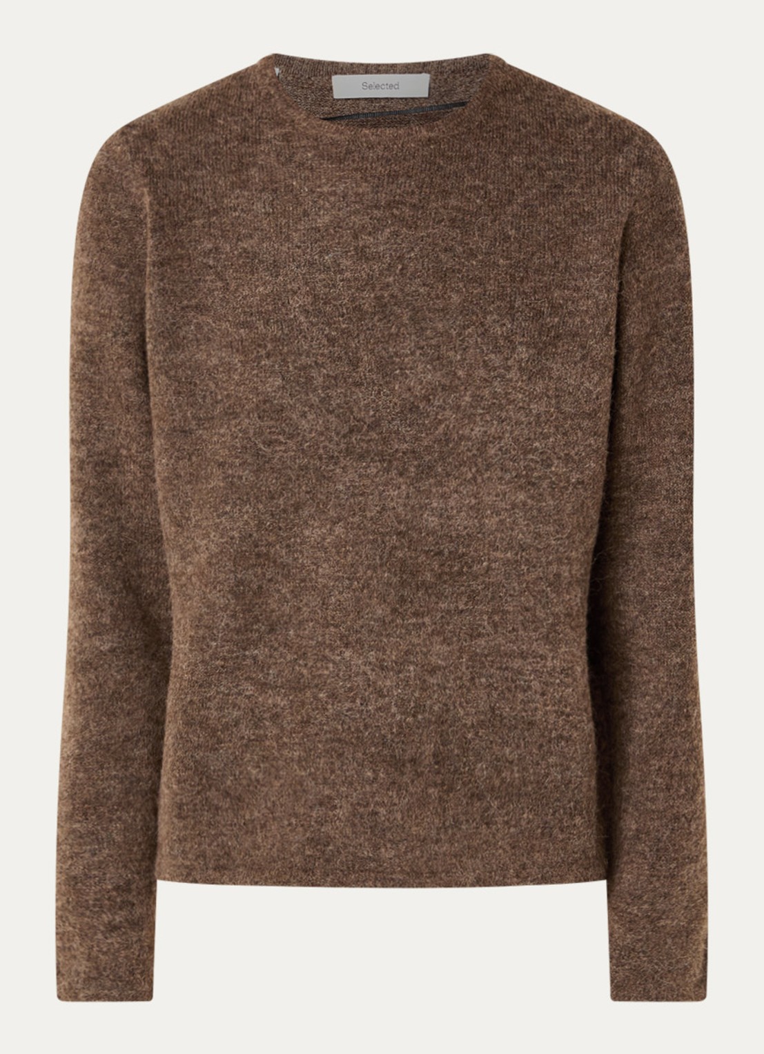 Selected Lulu fijngebreide pullover in wolblend met ronde hals - voorkant lichtbruin