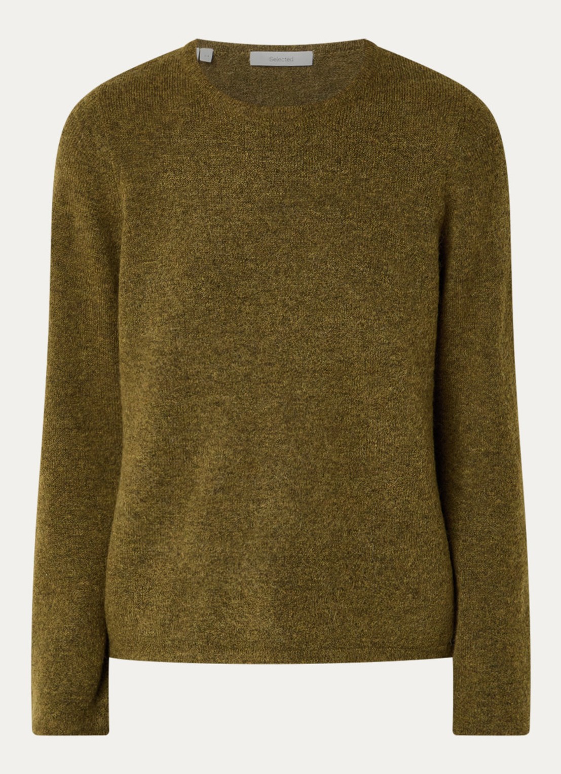 Selected Lulu fijngebreide pullover in wolblend met ronde hals - voorkant 2 mosgroen