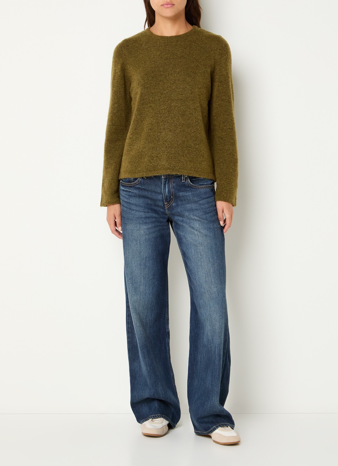Selected Lulu fijngebreide pullover in wolblend met ronde hals - voorkant 3 mosgroen