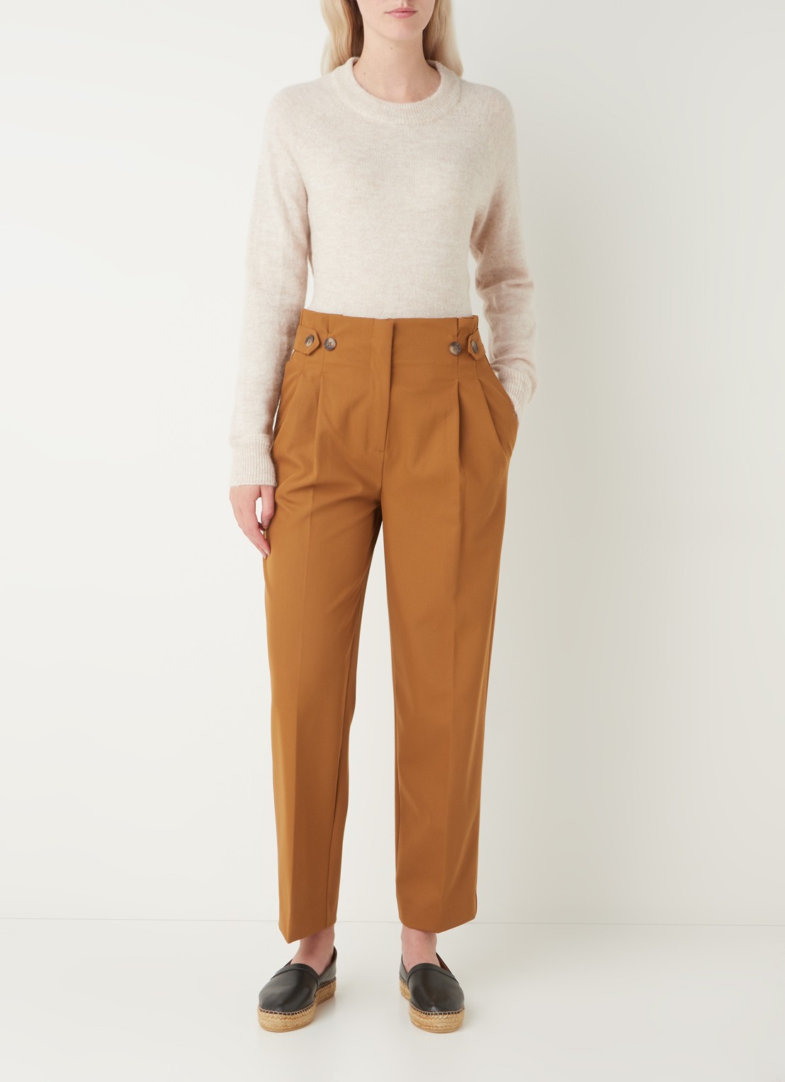 Selected Lulu fijngebreide pullover in wolblend - voorkant 5 beige