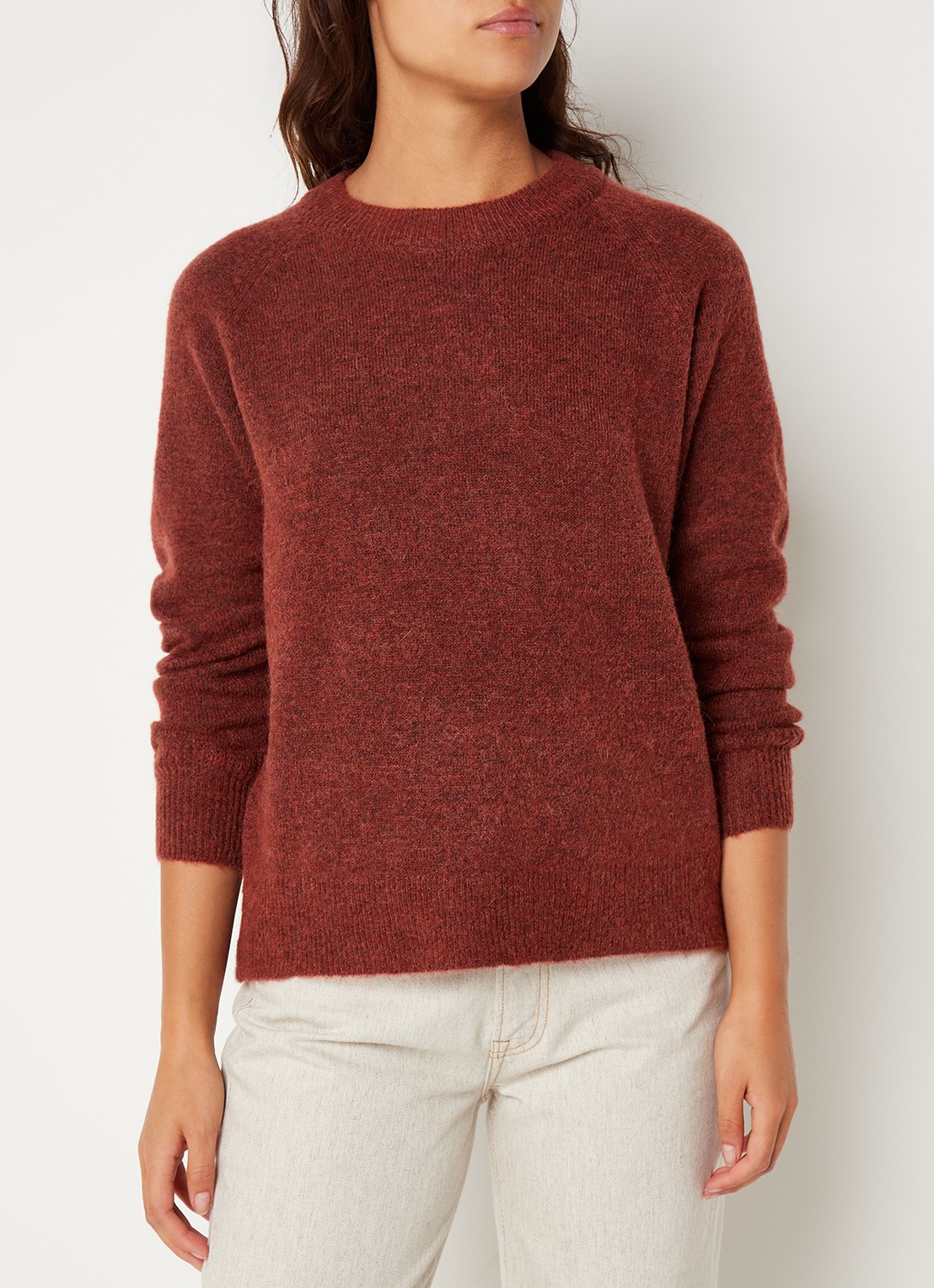 Selected Lulu fijngebreide pullover in wolblend - detail donkeroranje