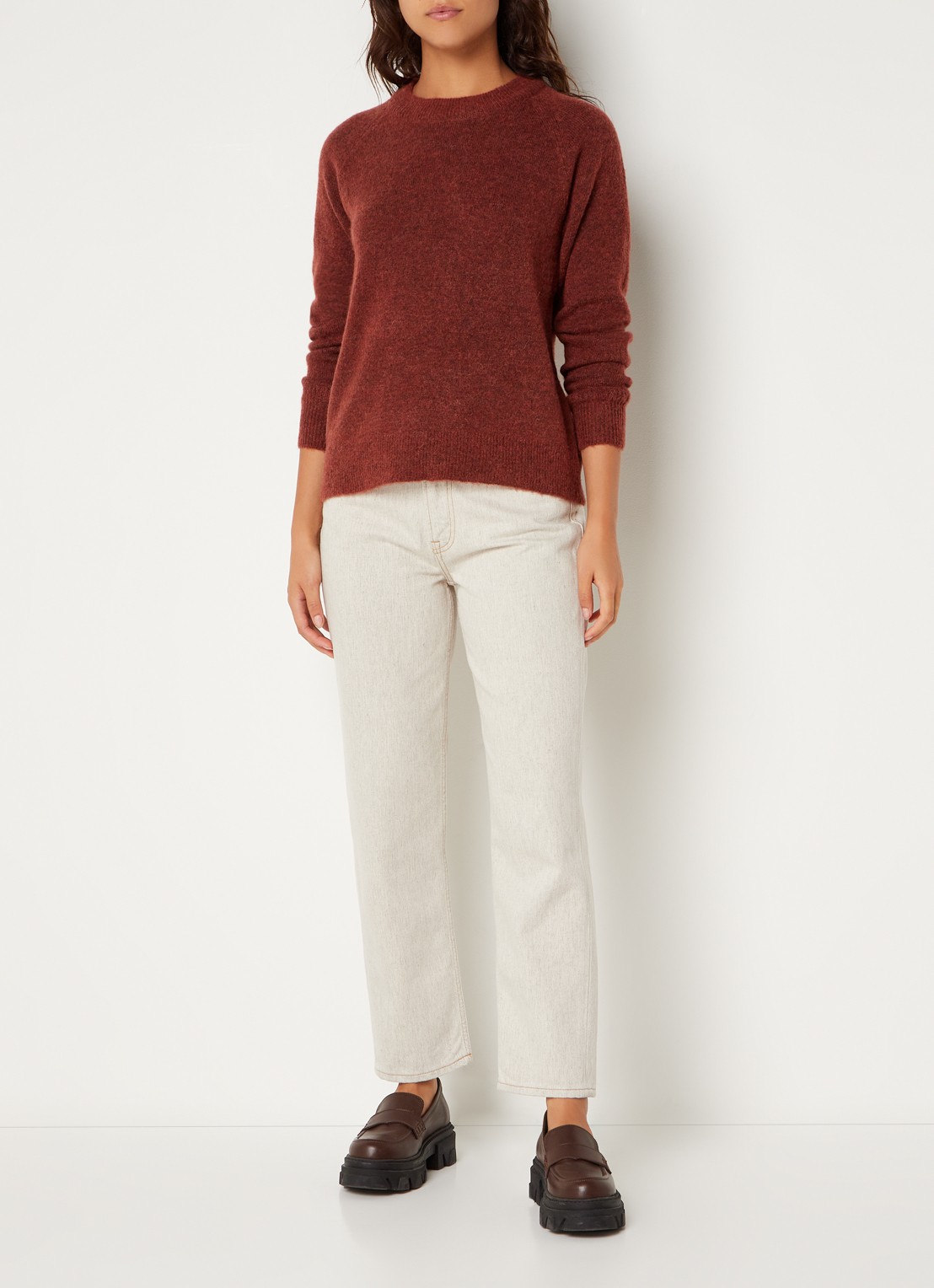Selected Lulu fijngebreide pullover in wolblend - voorkant 4 donkeroranje