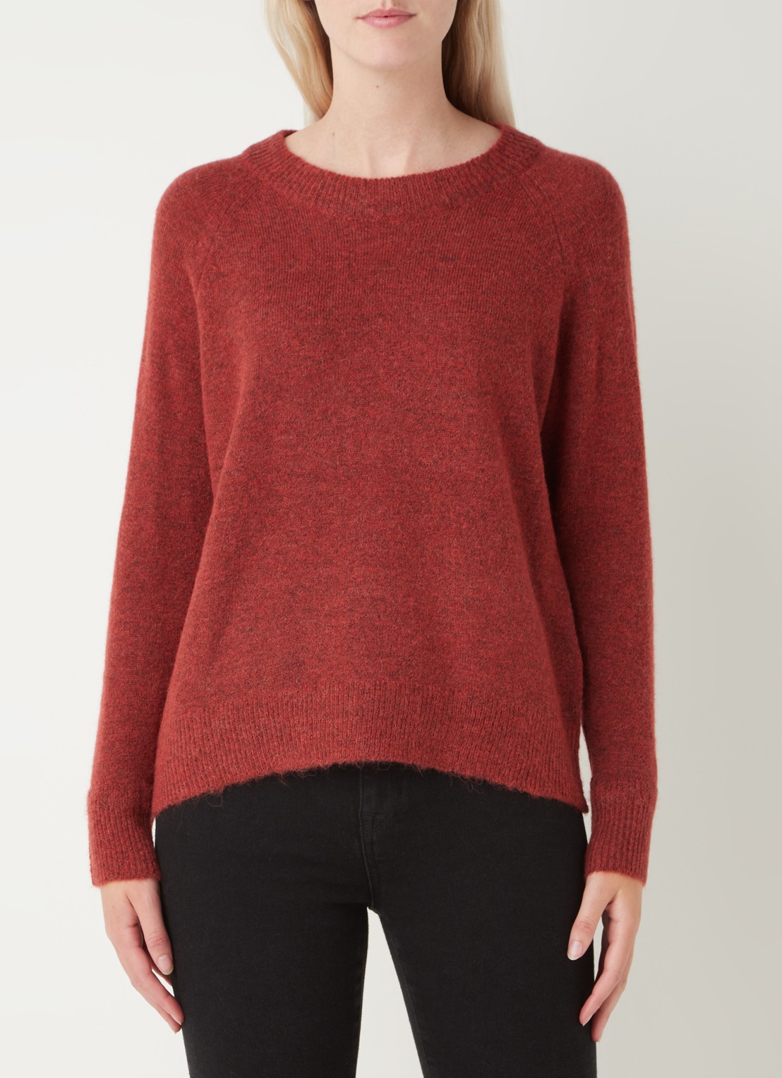 Selected Lulu fijngebreide pullover in wolblend - detail steenrood