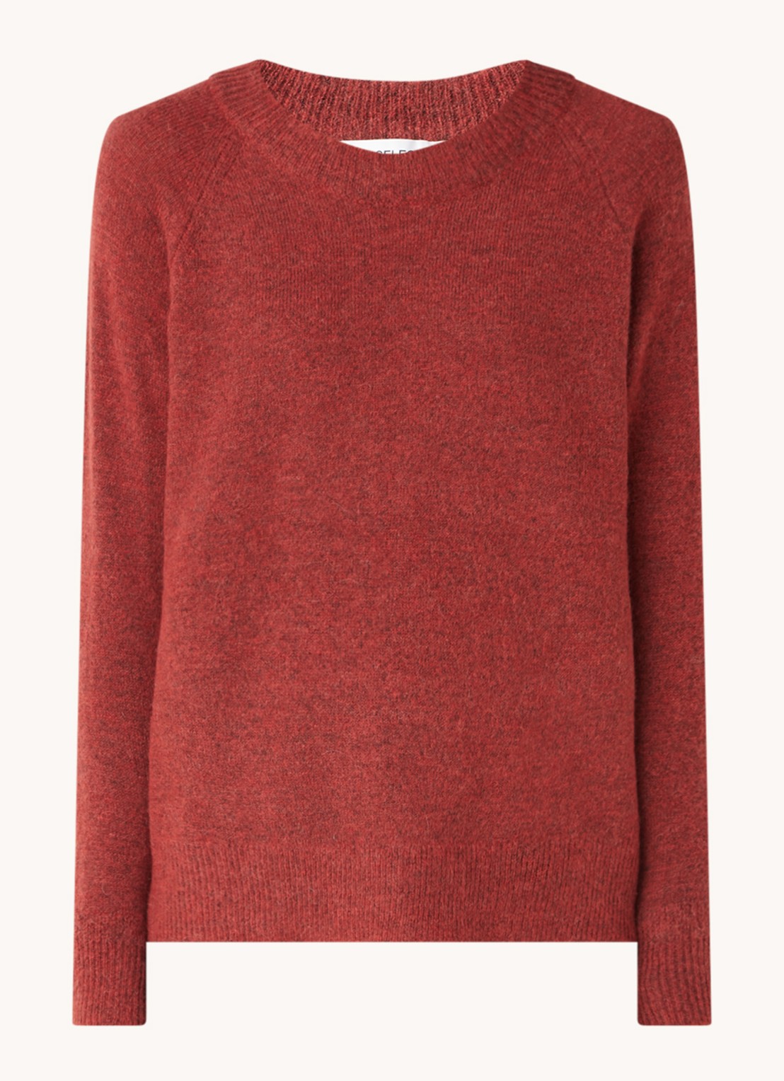 Selected Lulu fijngebreide pullover in wolblend - voorkant 2 steenrood