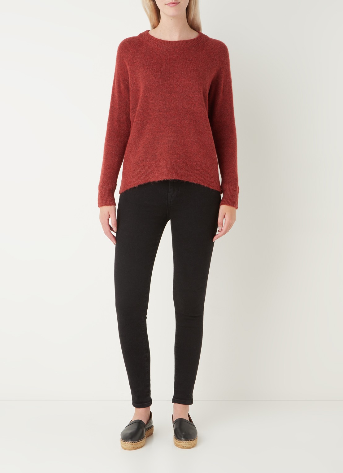 Selected Lulu fijngebreide pullover in wolblend - voorkant 3 steenrood