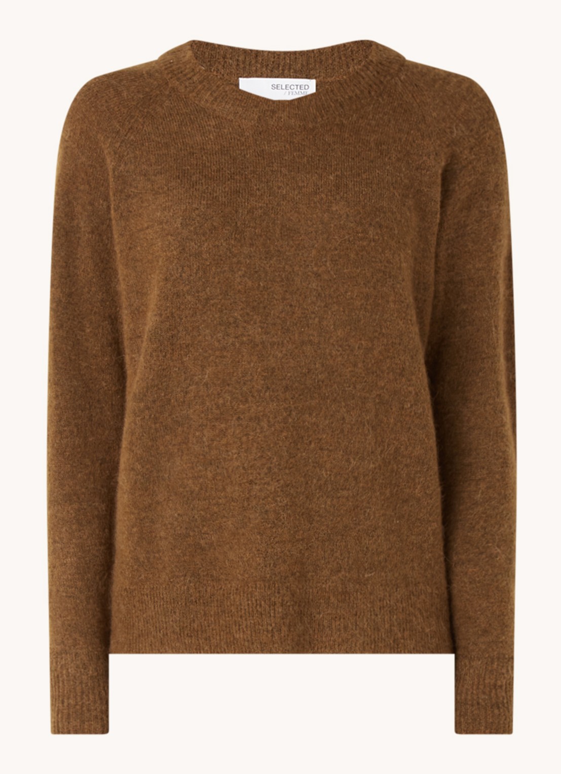 Selected Lulu fijngebreide pullover in wolblend - voorkant 2 bruin