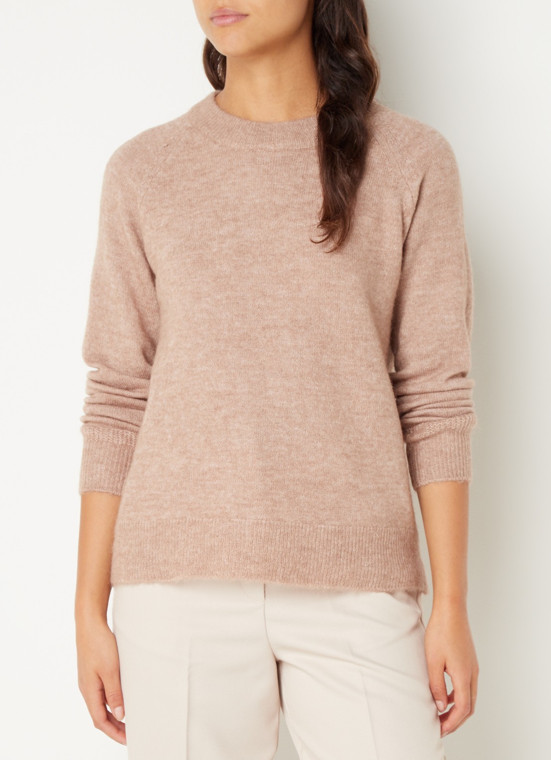Selected Lulu fijngebreide pullover in wolblend - detail 4 lichtbruin