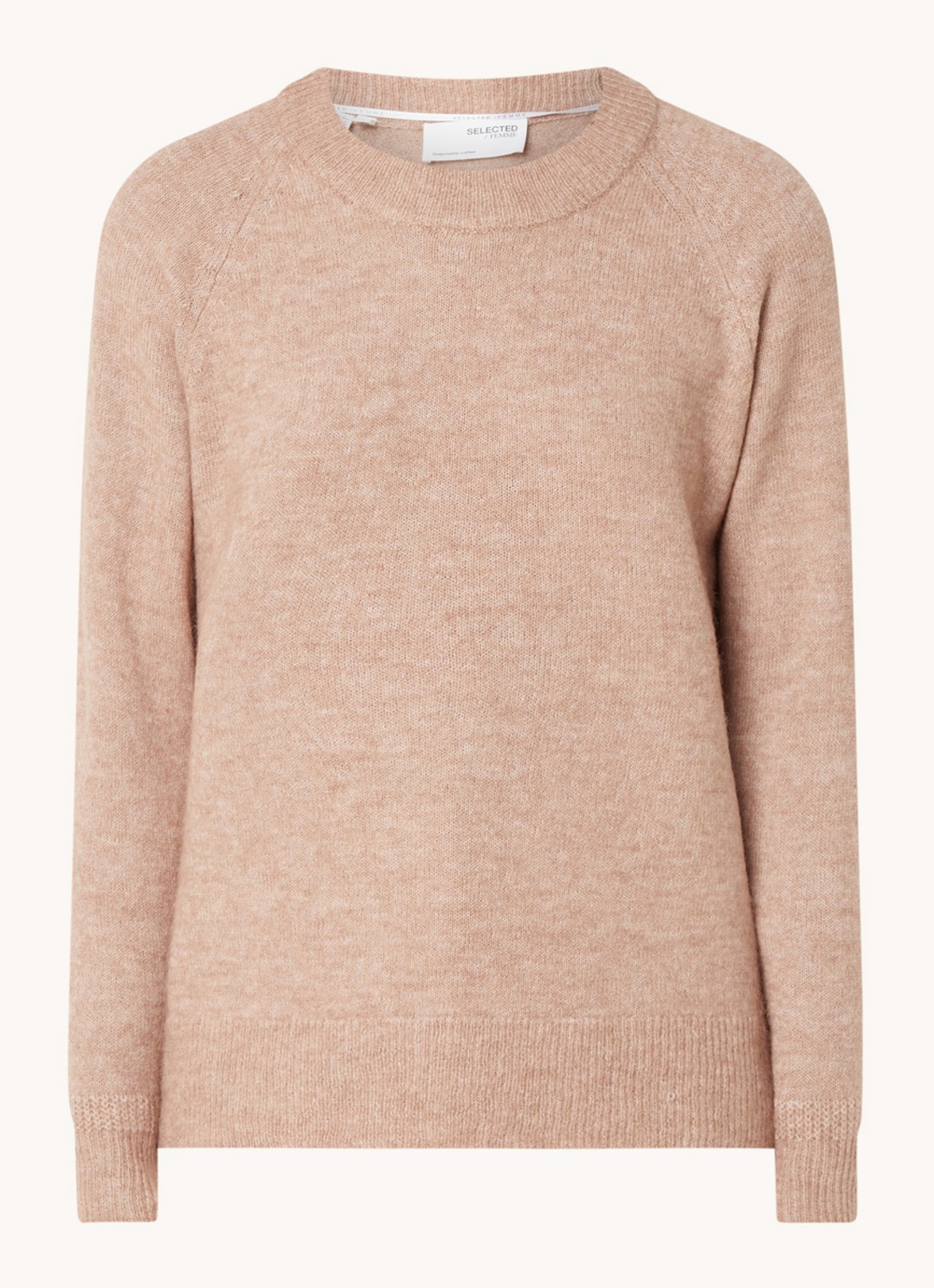 Selected Lulu fijngebreide pullover in wolblend - voorkant 2 lichtbruin