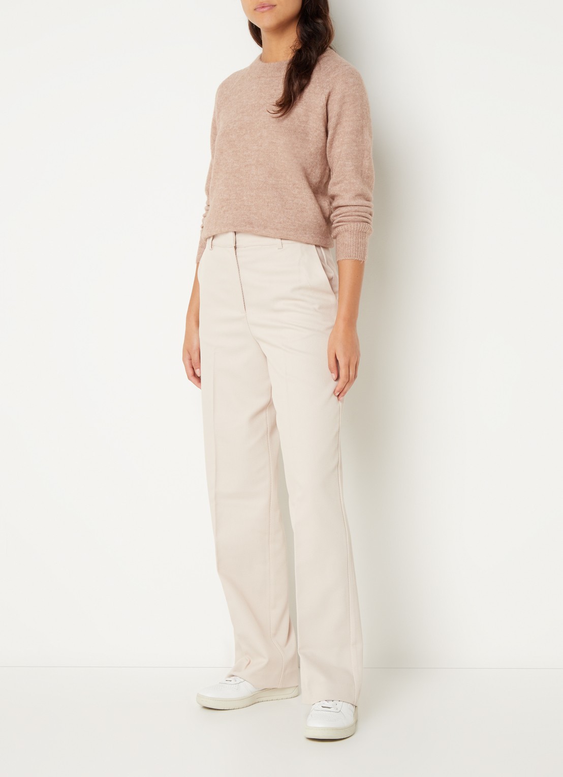 Selected Lulu fijngebreide pullover in wolblend - voorkant 3 lichtbruin