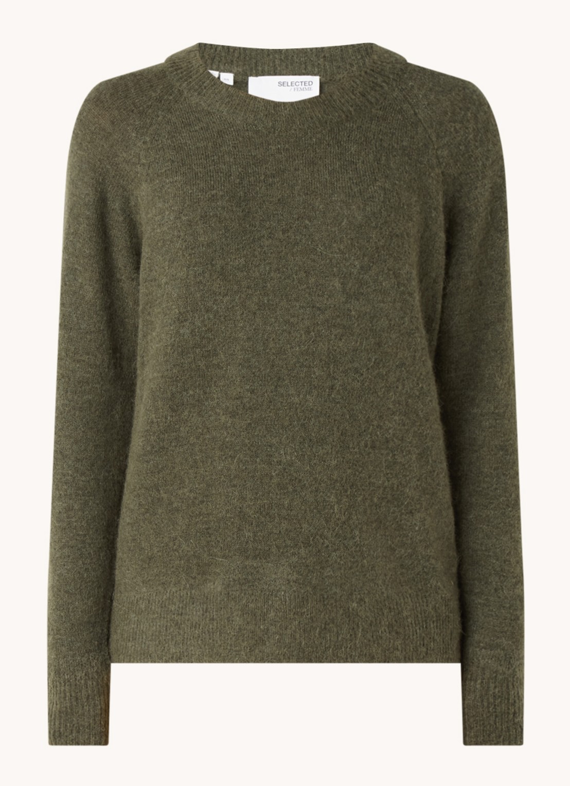 Selected Lulu fijngebreide pullover in wolblend - voorkant donkergroen