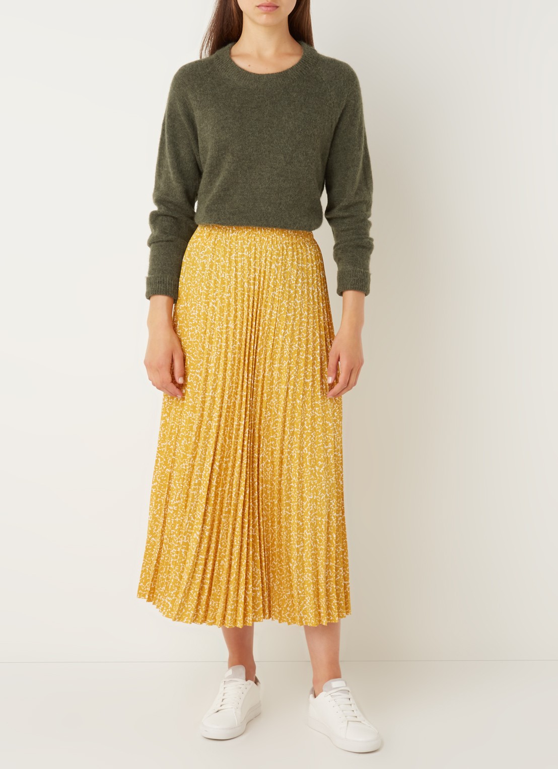 Selected Lulu fijngebreide pullover in wolblend - voorkant 2 donkergroen