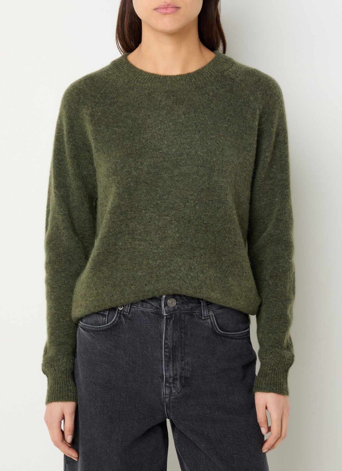 Selected Lulu fijngebreide pullover in wolblend - detail 3 olijfgroen