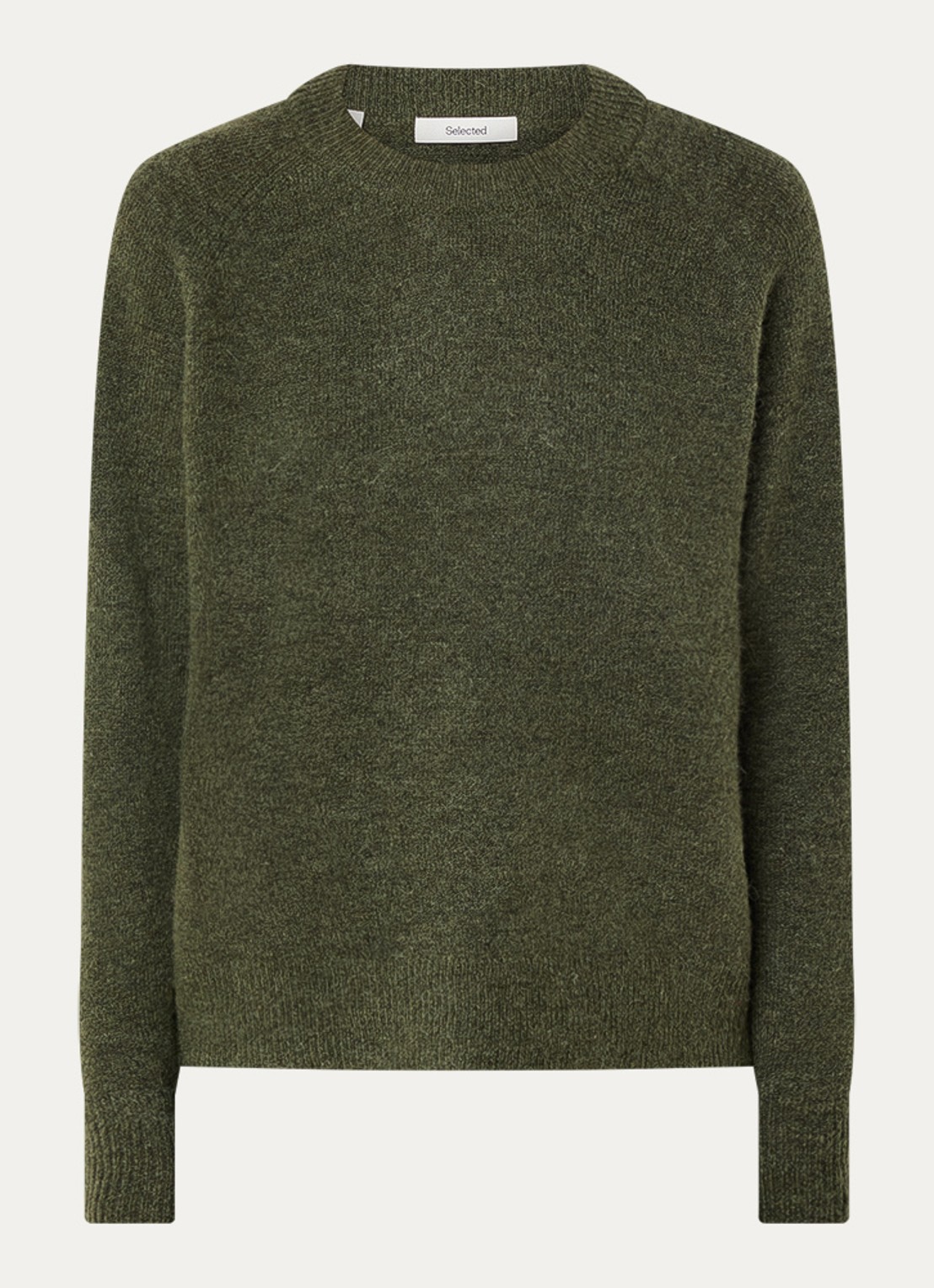 Selected Lulu fijngebreide pullover in wolblend - voorkant olijfgroen