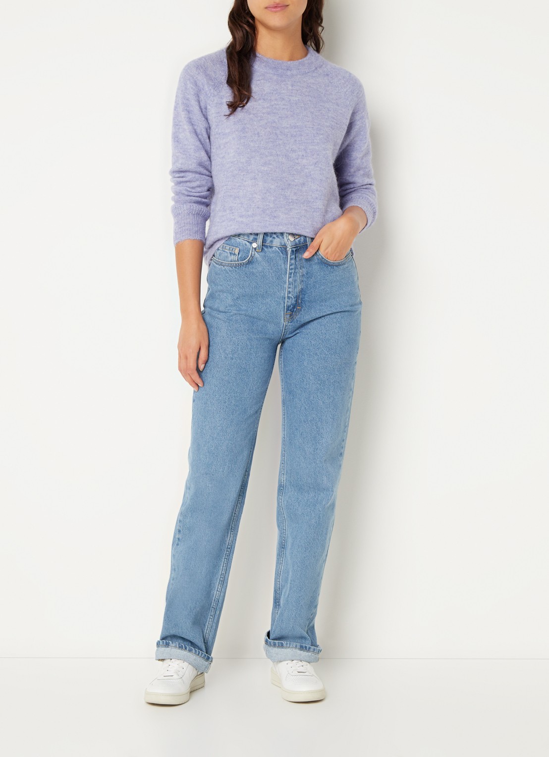 Selected Lulu fijngebreide pullover in wolblend - voorkant 2 lichtpaars