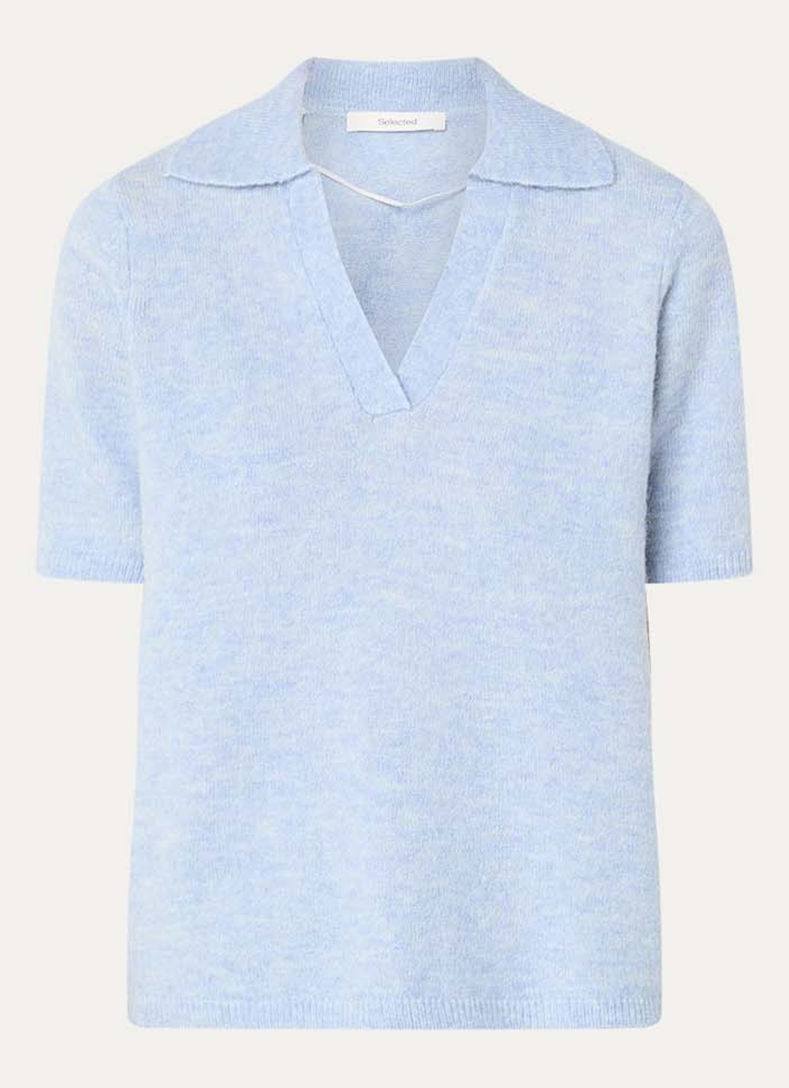 Selected Lulu fijngebreide trui in alpaca wolblend met kraag - voorkant blauw