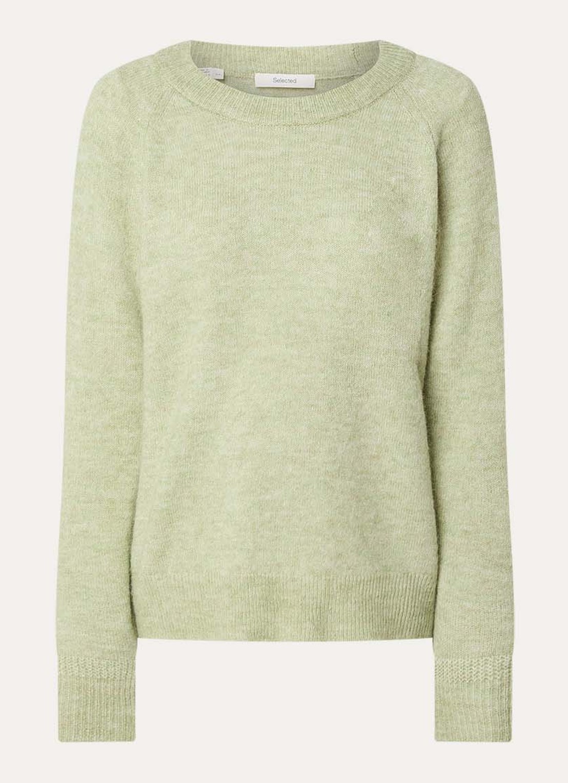 Selected Lulu fijngebreide trui in alpaca wolblend - voorkant 3 lindegroen