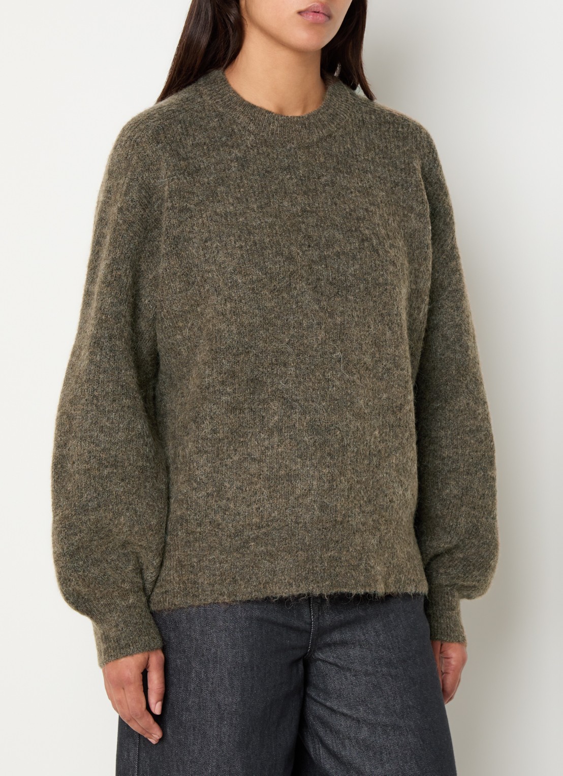 Selected Lulu fijngebreide trui in wolblend met ronde hals - detail 4 taupe