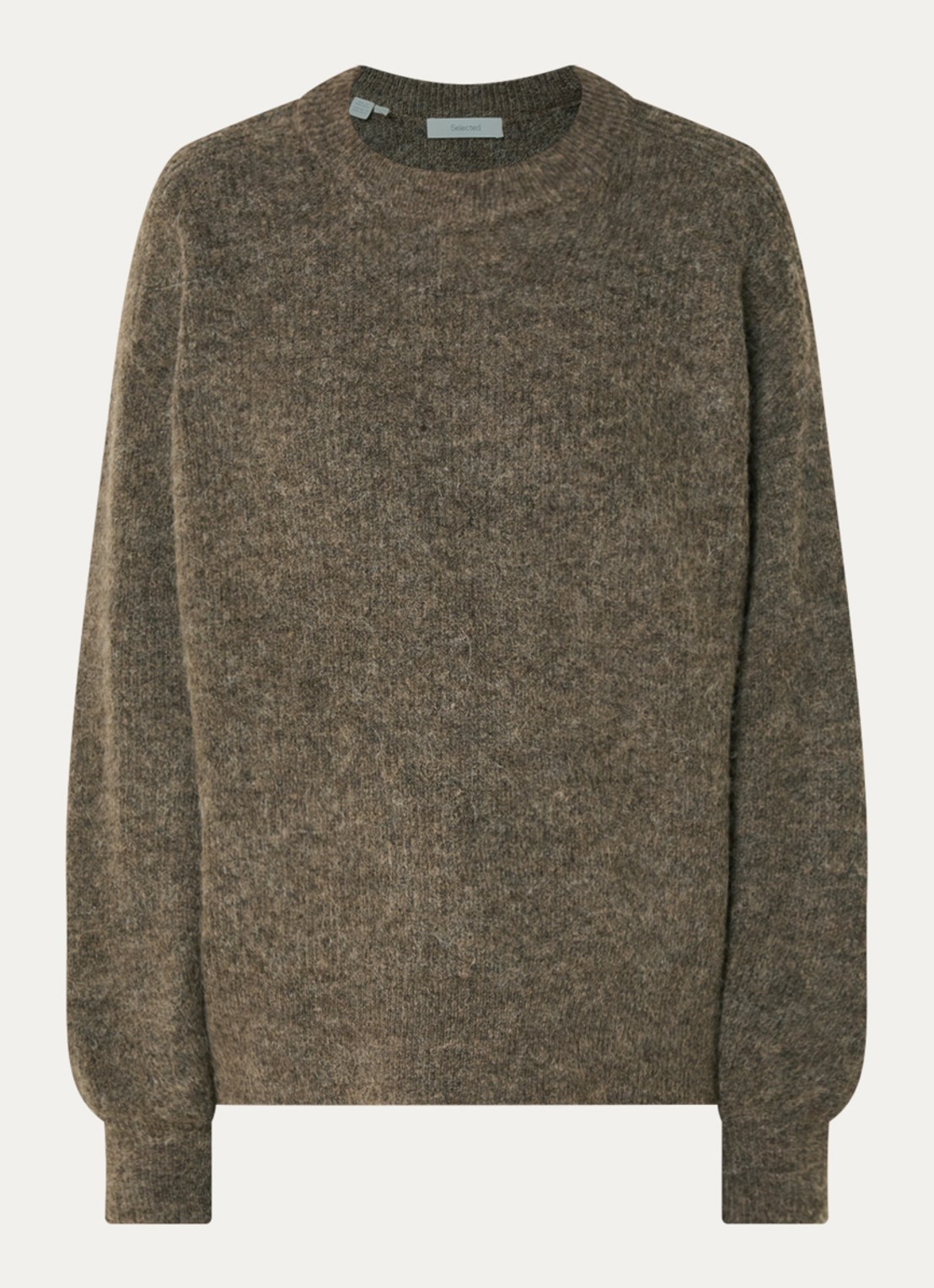 Selected Lulu fijngebreide trui in wolblend met ronde hals - voorkant taupe